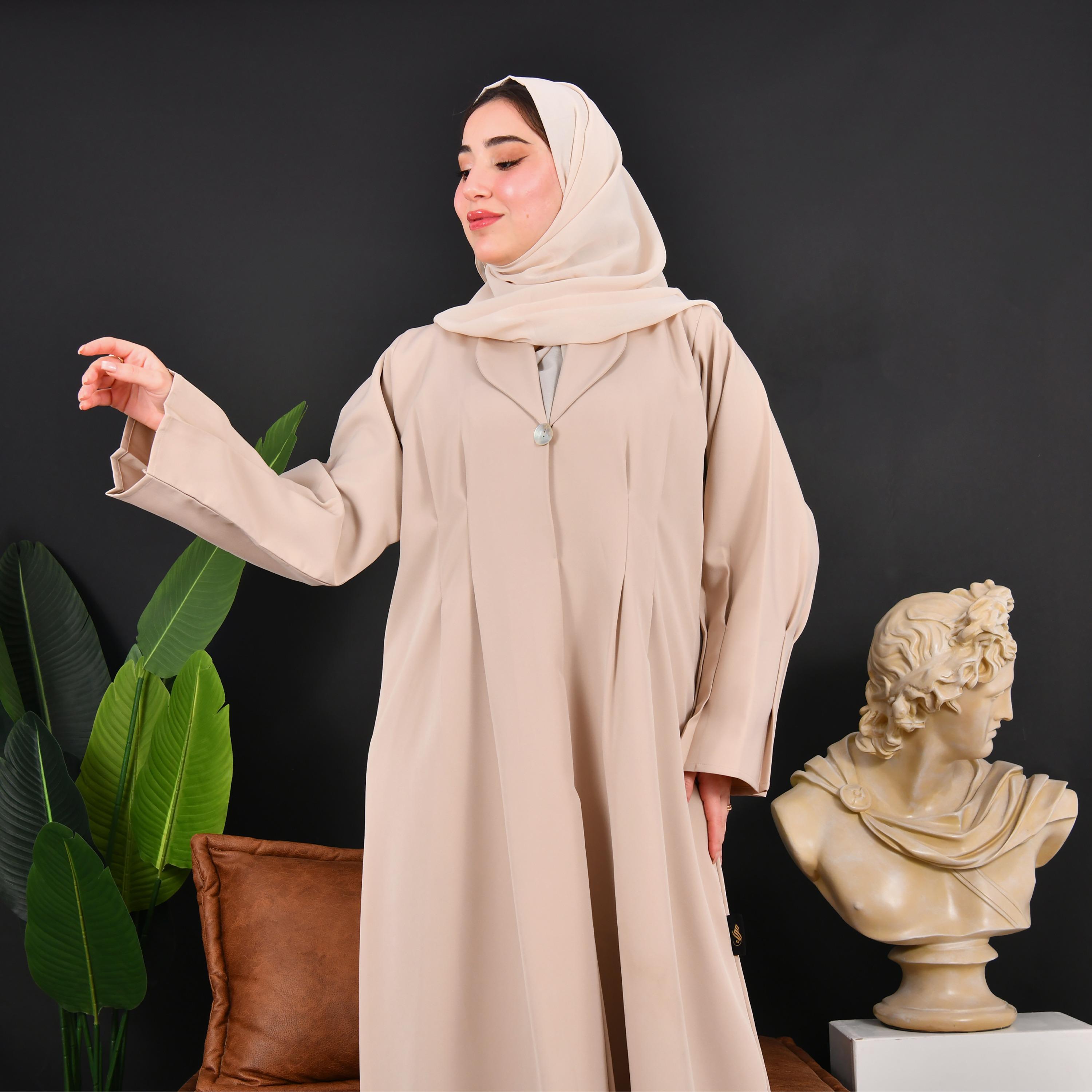 عباية نسائية من الكتان مع حجاب وياقة مطوية من حوراء-women-arabicclothing-abayas-image-4