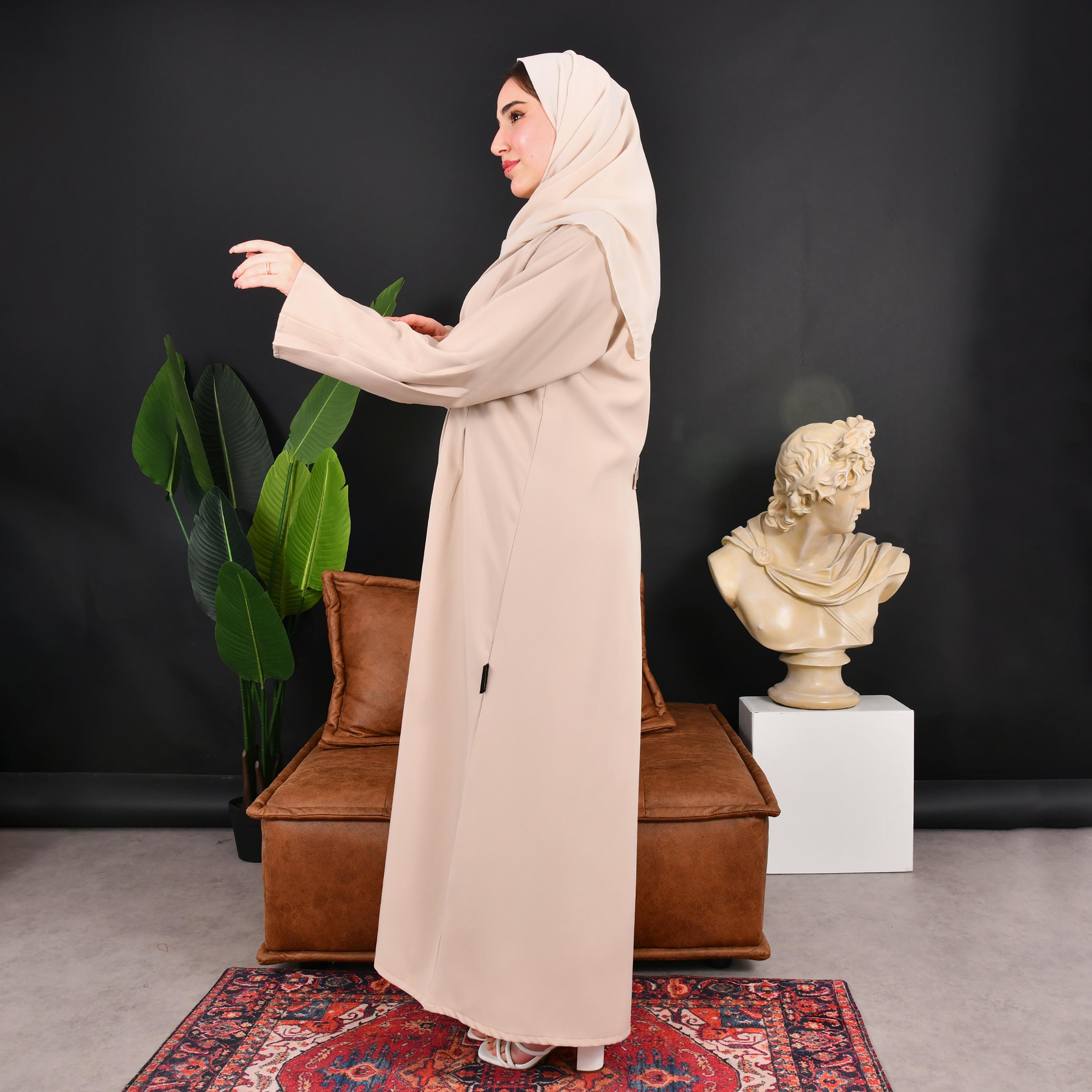 عباية نسائية من الكتان مع حجاب وياقة مطوية من حوراء-women-arabicclothing-abayas-image-5