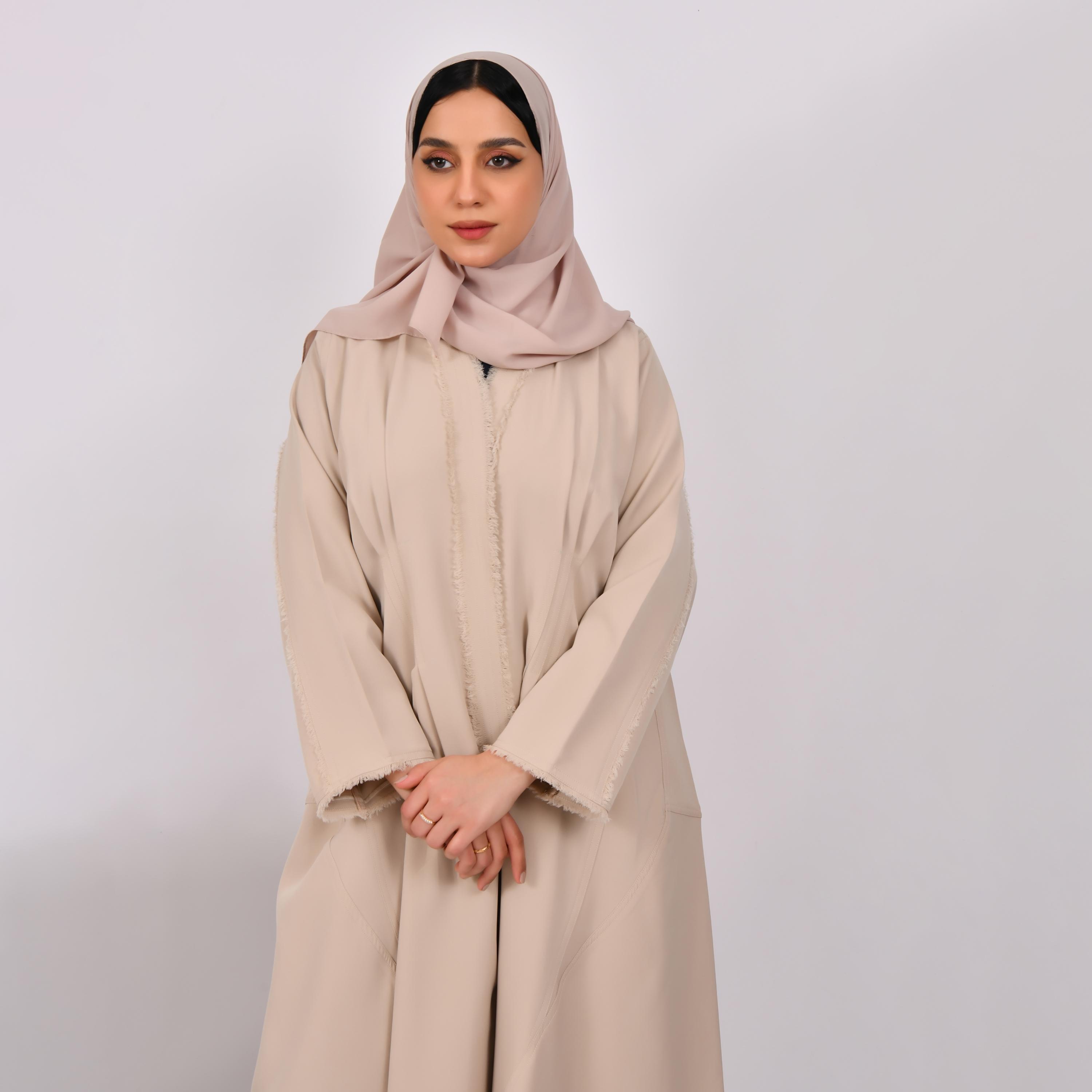 Hawraa Tassels and Pleats Line Wrap Abaya with Hijab-women-arabicclothing-abayas-image-2
