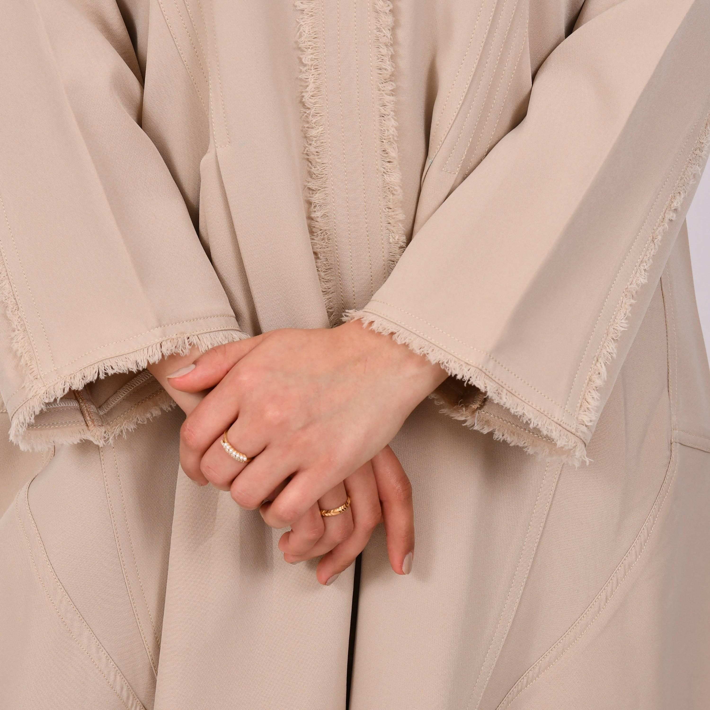 Hawraa Tassels and Pleats Line Wrap Abaya with Hijab-women-arabicclothing-abayas-image-3