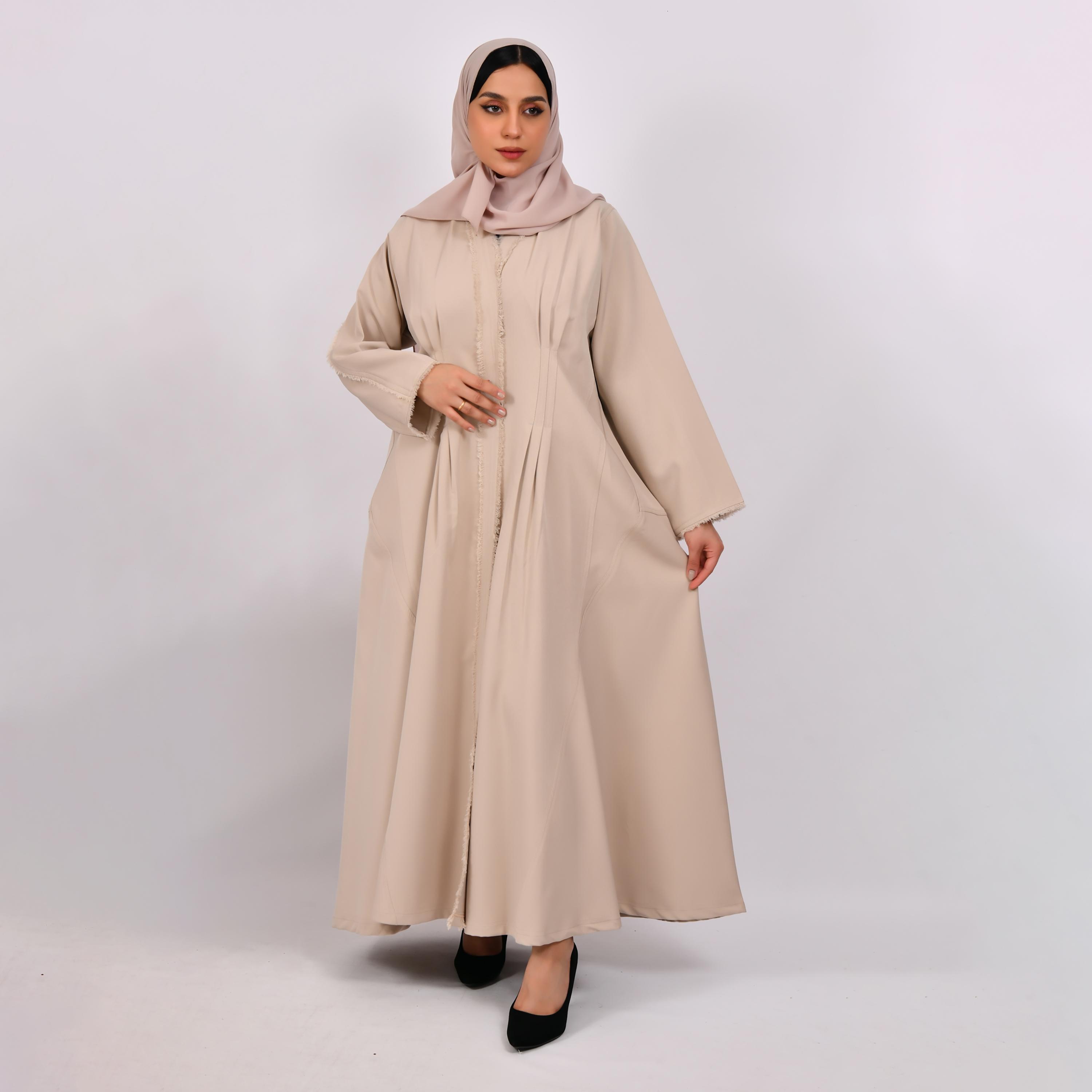Hawraa Tassels and Pleats Line Wrap Abaya with Hijab-women-arabicclothing-abayas-image-4
