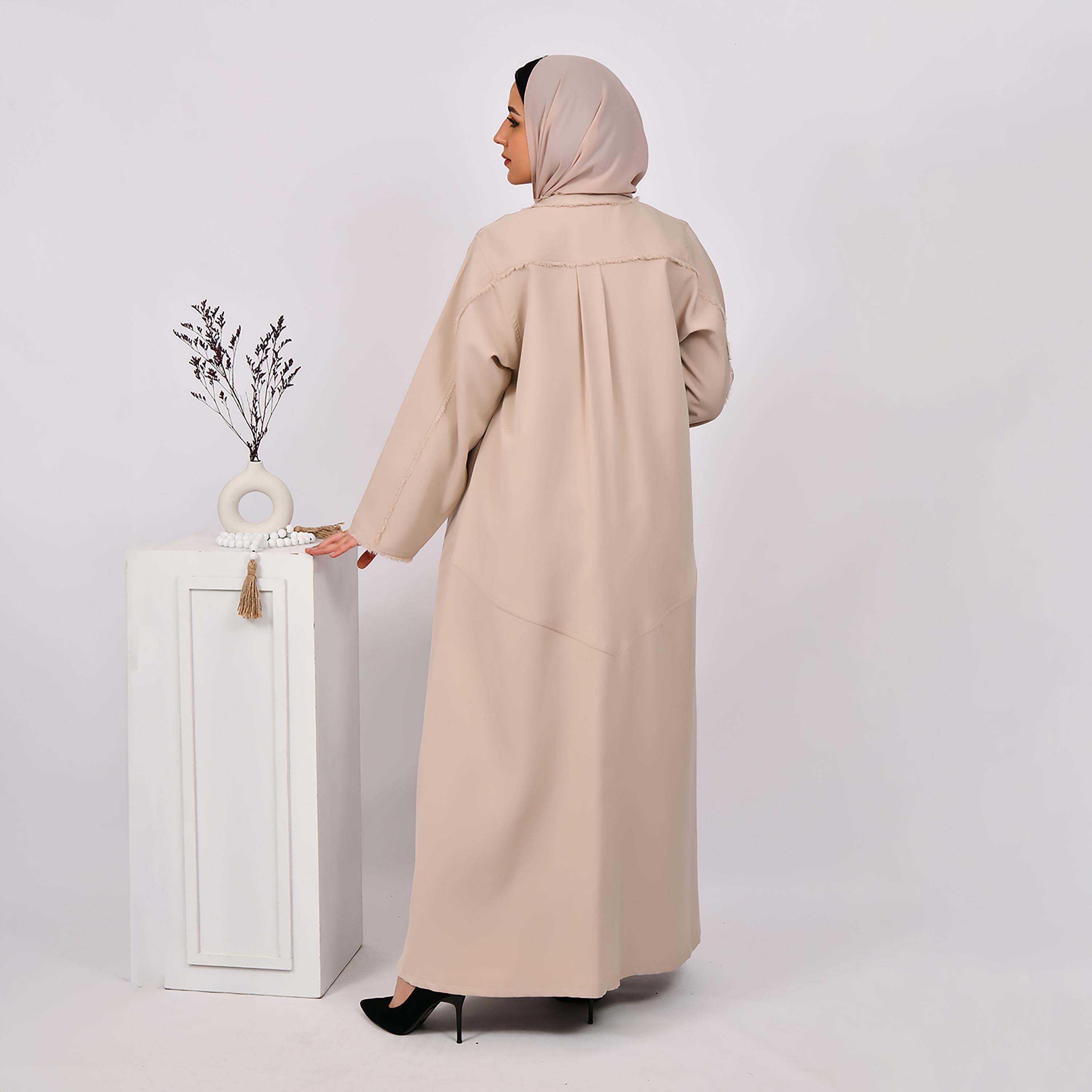 Hawraa Tassels and Pleats Line Wrap Abaya with Hijab-women-arabicclothing-abayas-image-5