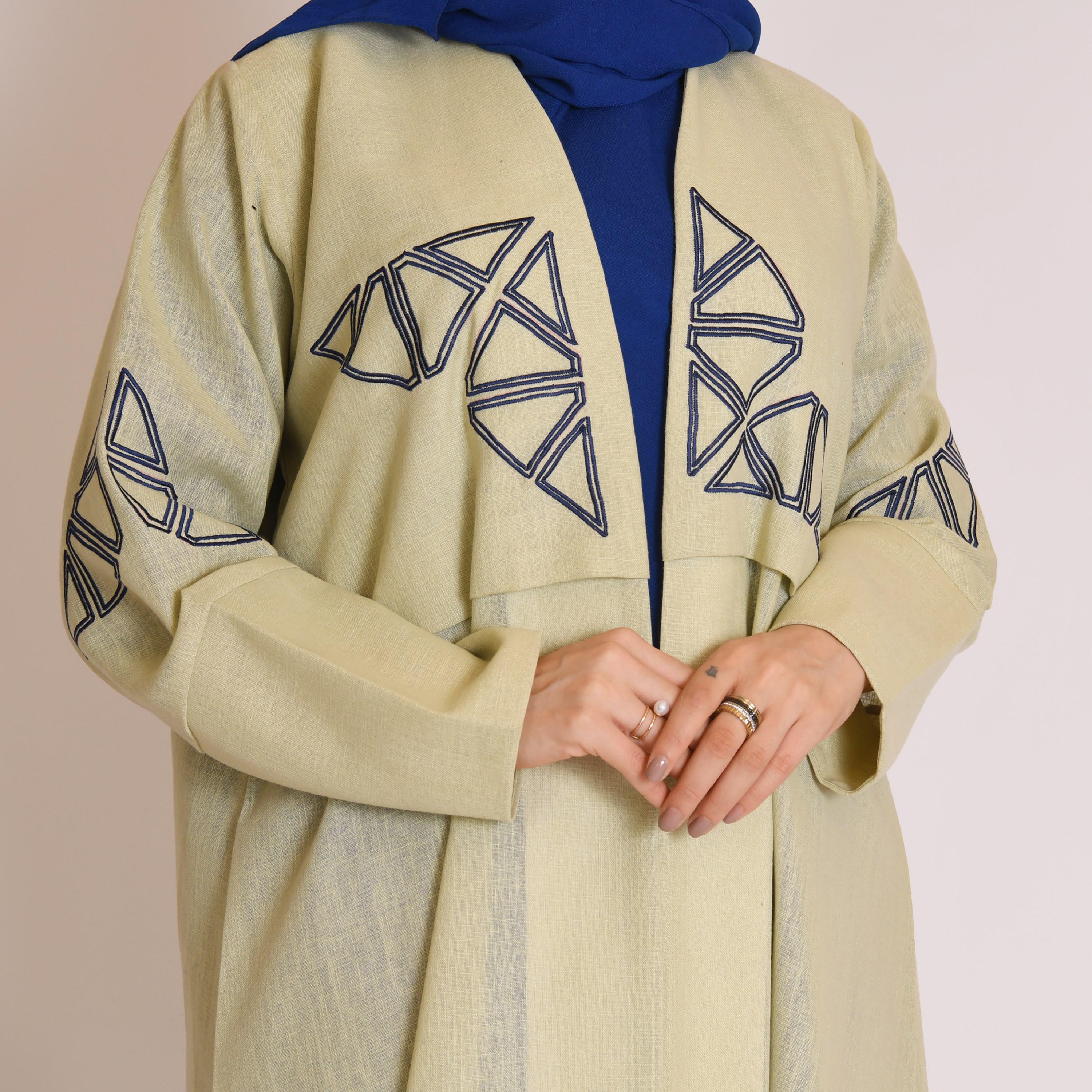 Hawraa Embroidered Linen Wrap Abaya with Hijab-women-arabicclothing-abayas-image-3