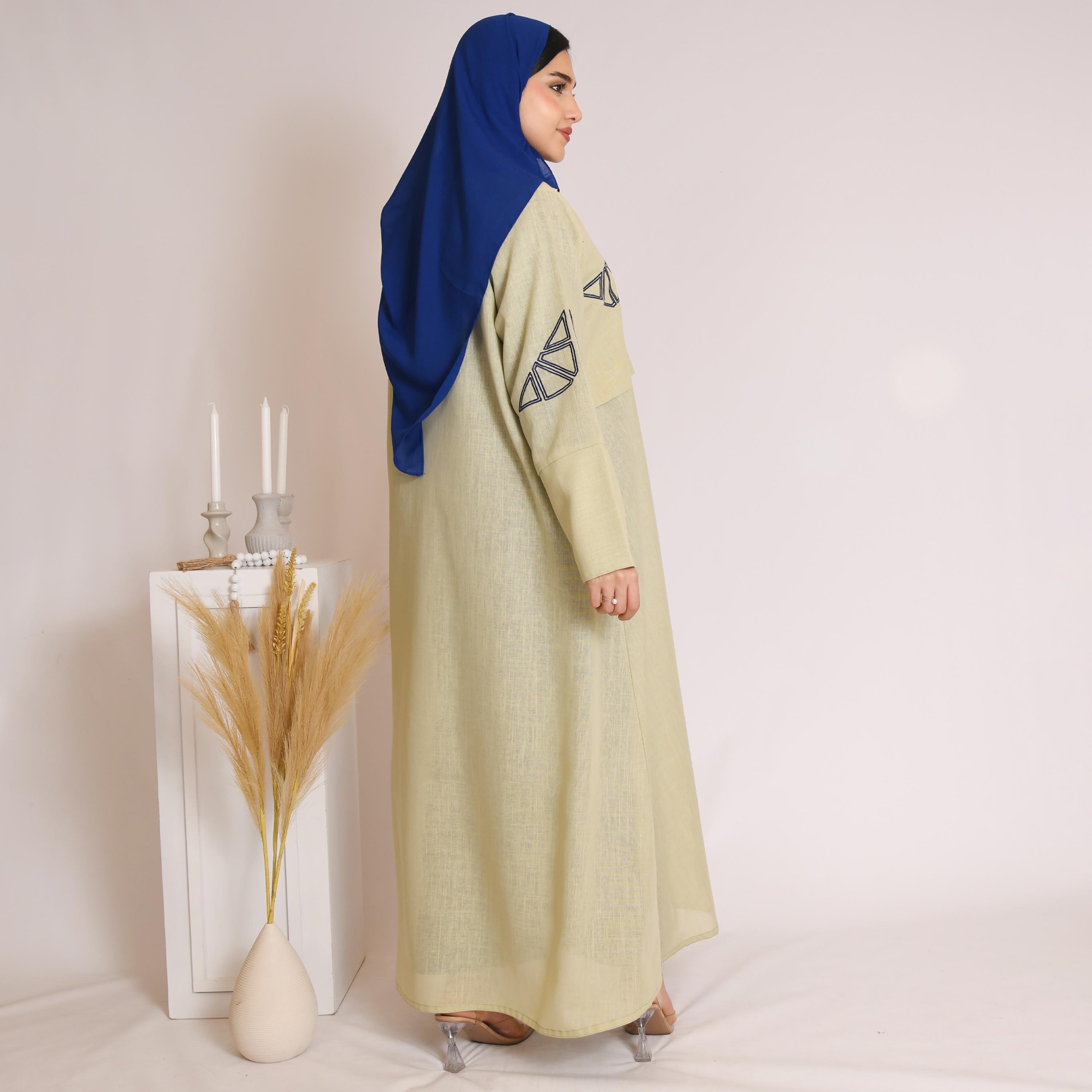 Hawraa Embroidered Linen Wrap Abaya with Hijab-women-arabicclothing-abayas-image-5
