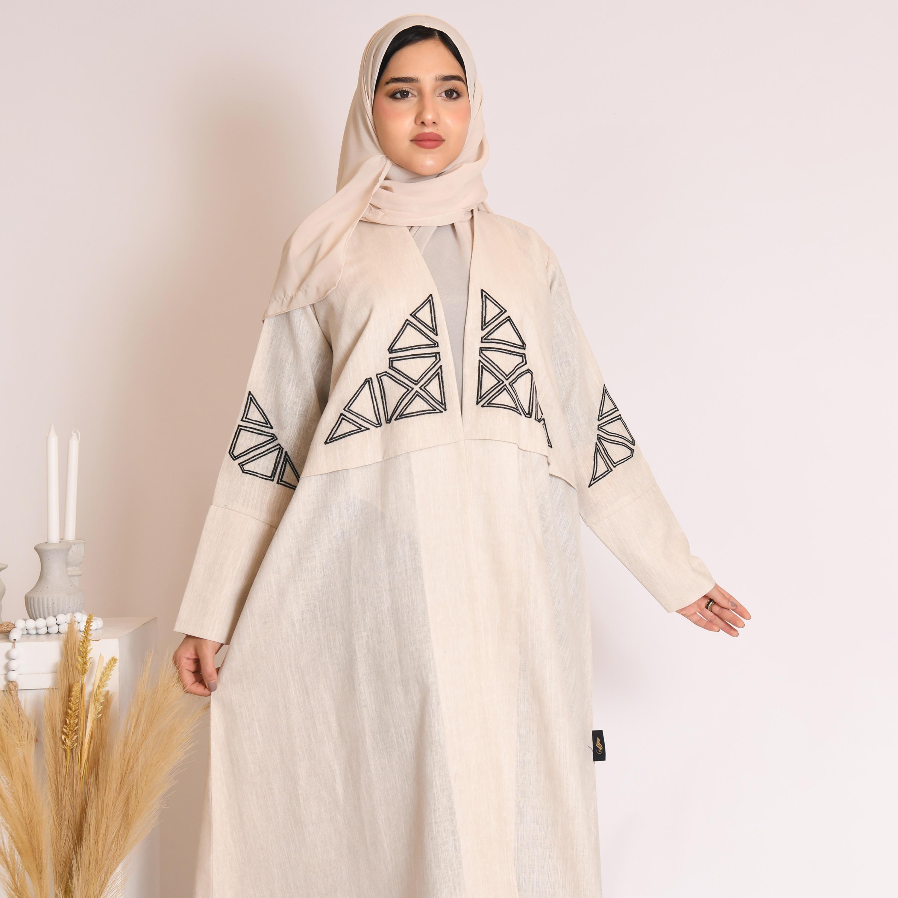 عباية حوراء ملفوفة بالكتان مع الحجاب-women-arabicclothing-abayas-image-2