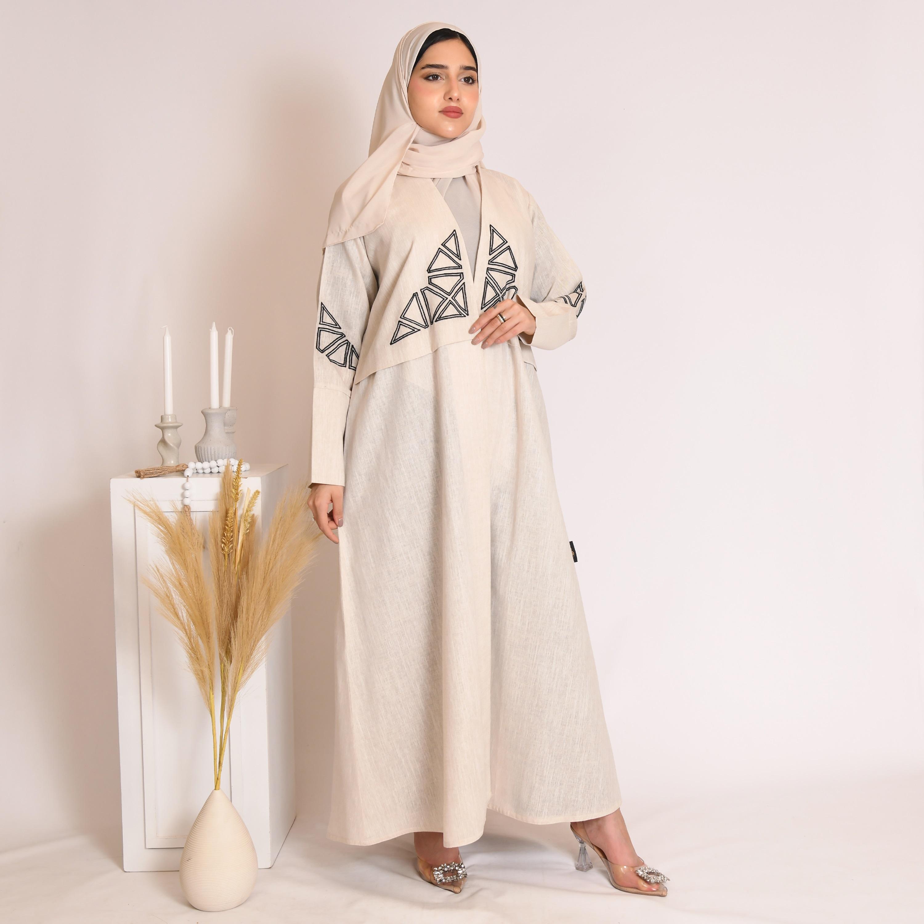 عباية حوراء ملفوفة بالكتان مع الحجاب-women-arabicclothing-abayas-image-4