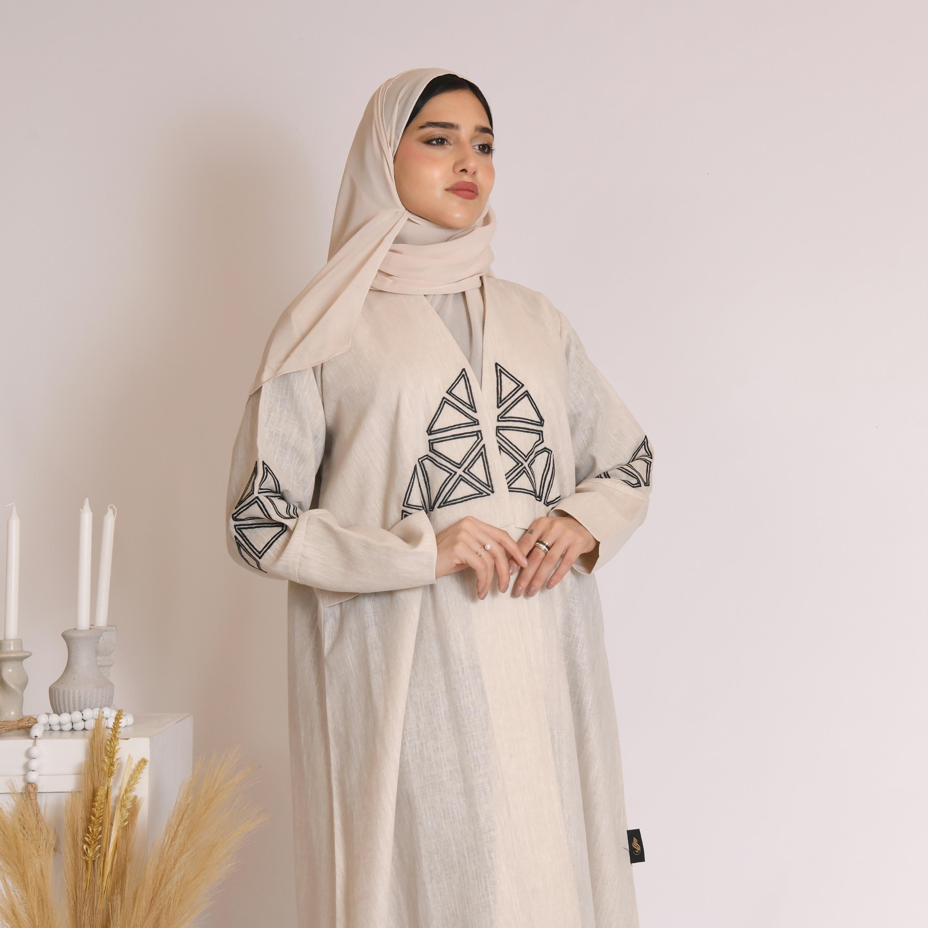 عباية حوراء ملفوفة بالكتان مع الحجاب-women-arabicclothing-abayas-image-5