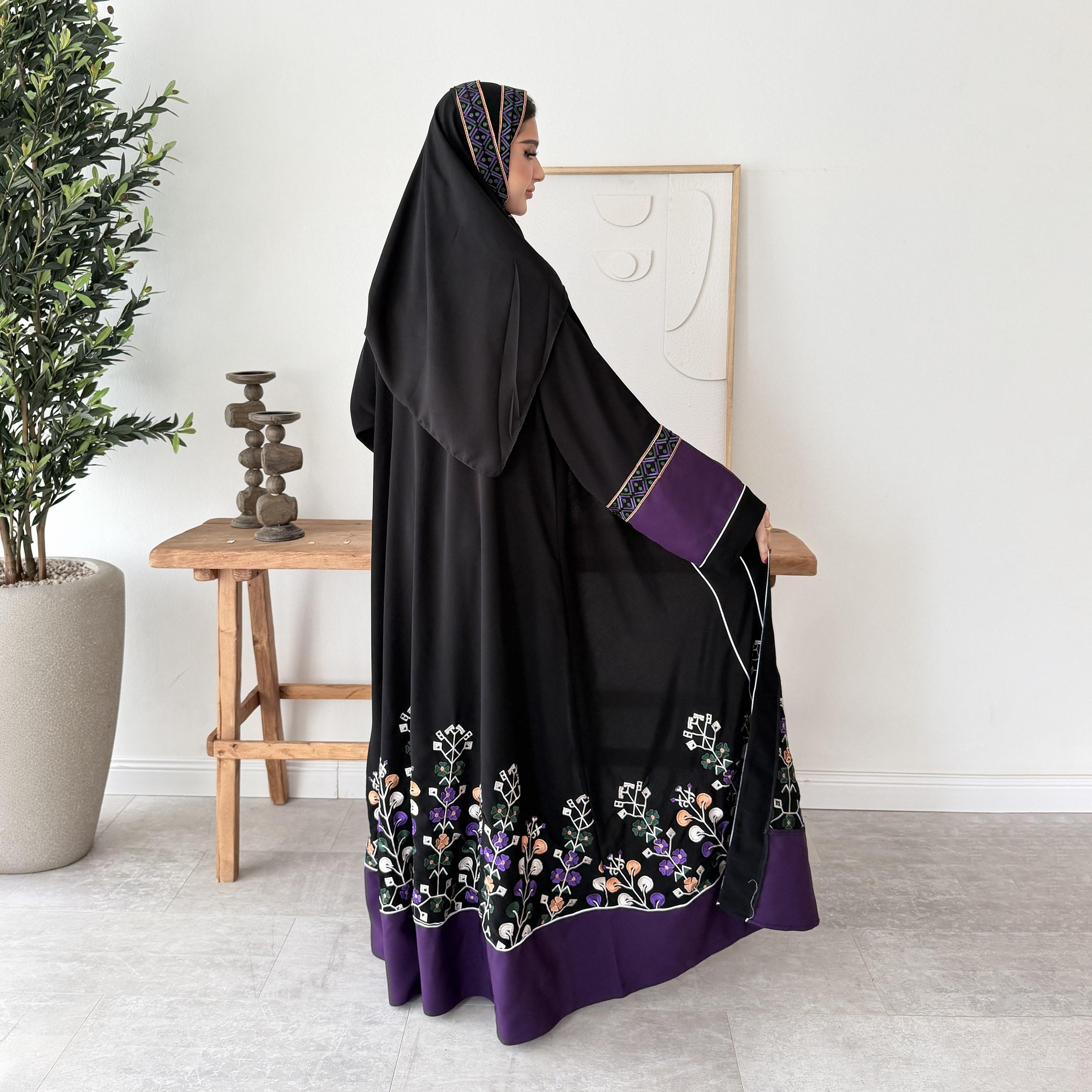 Lusin abaya Black Embroidered Wide Sleeves Royal Crepe Women's Evening Abaya with Hijab-women-arabicclothing-abayas-image-6