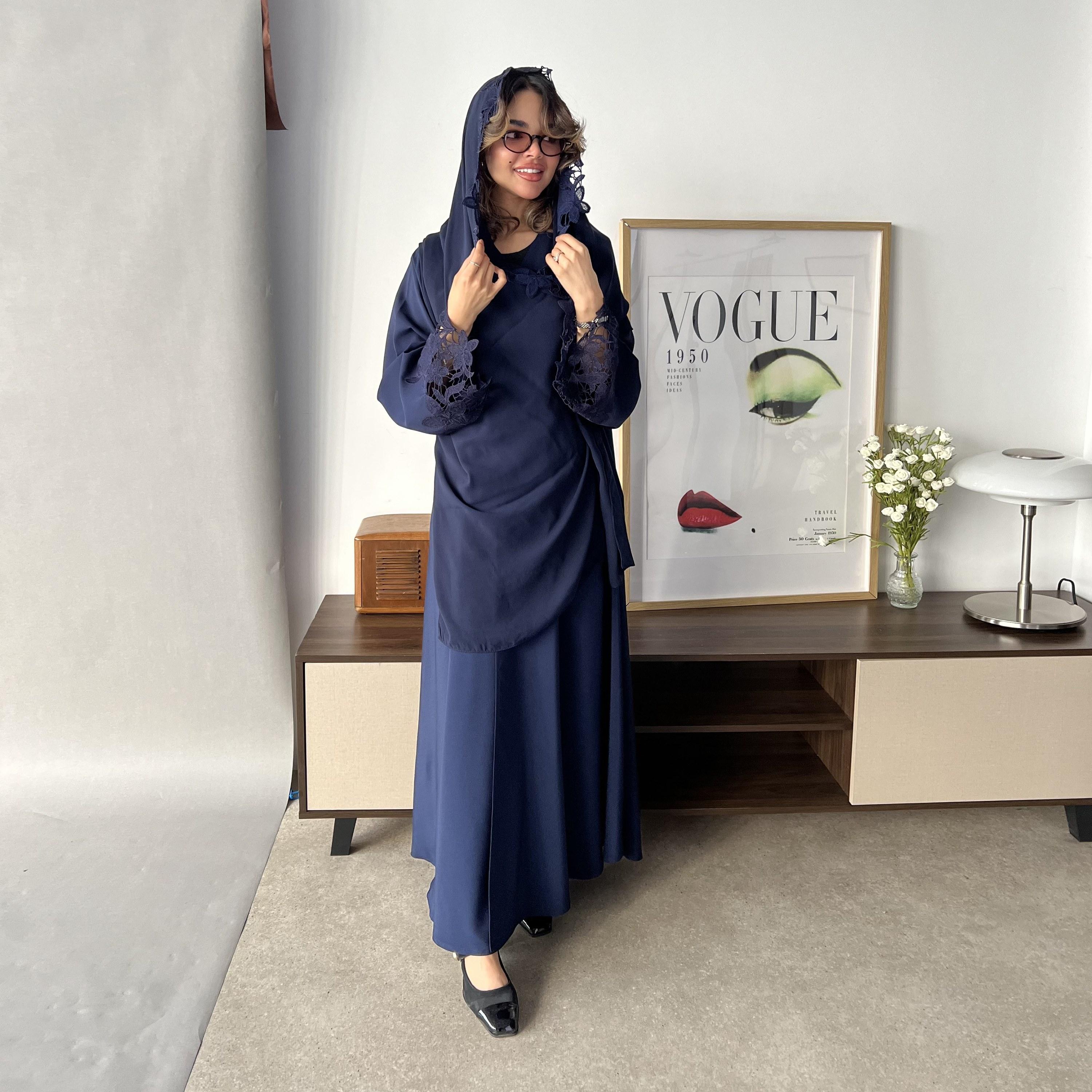 Lusin abaya Floral Embroidered Wide Sleeves Ukrainian Crepe Women's Flared Style Abaya with Hijab-women-arabicclothing-abayas-image-1