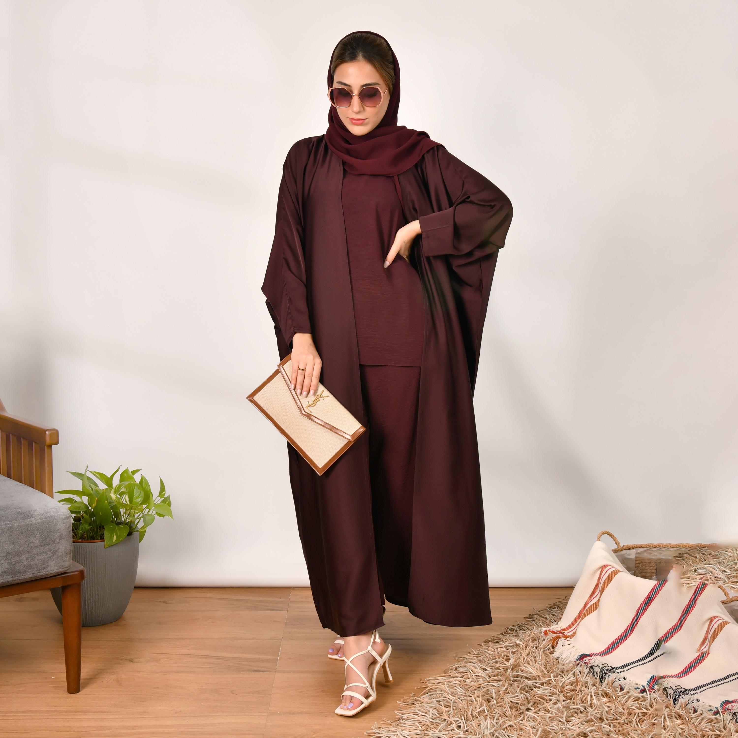 Hawraa Abaya Red Linen Women's Abaya with Hijab-women-arabicclothing-abayas-image-1