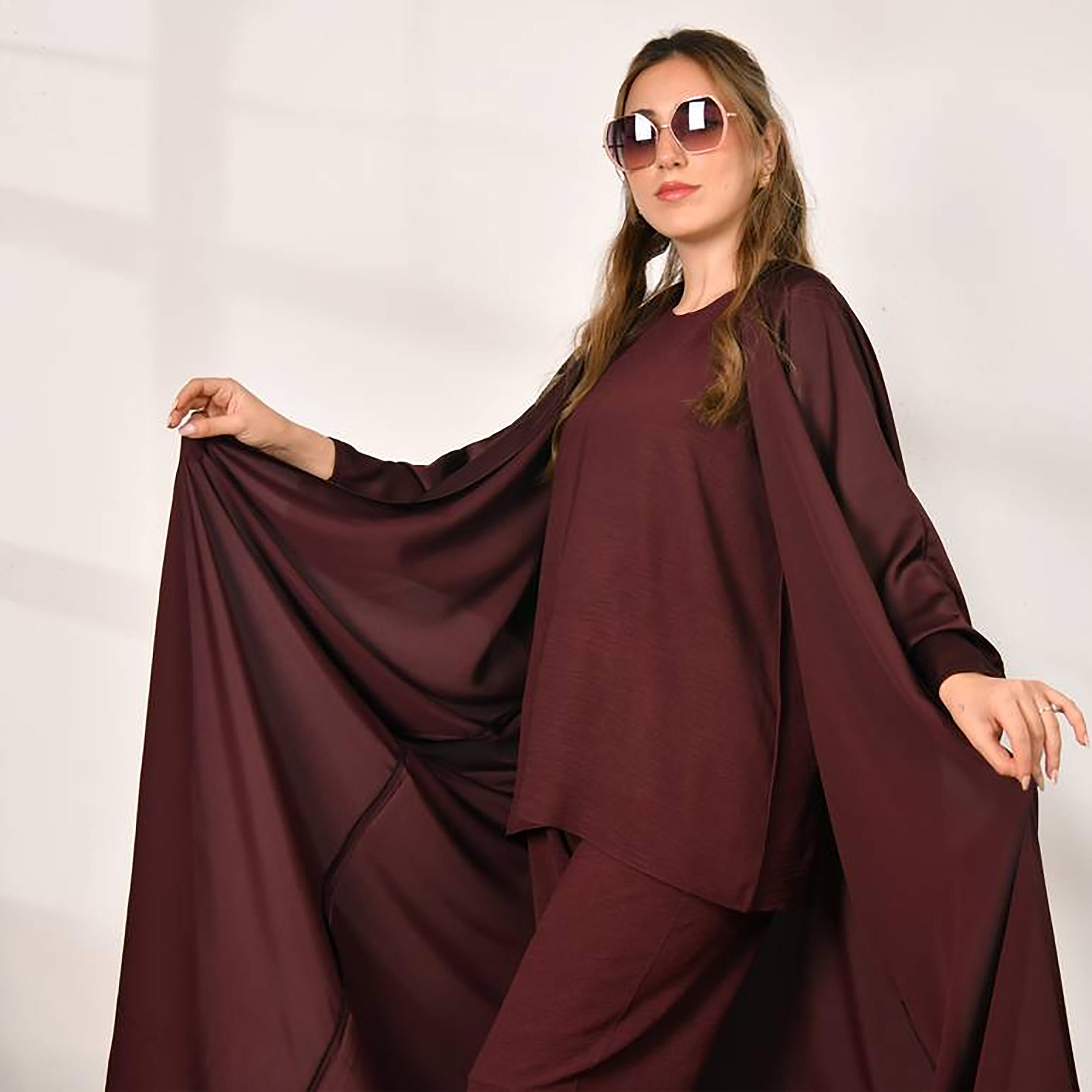 Hawraa Abaya Red Linen Women's Abaya with Hijab-women-arabicclothing-abayas-image-2