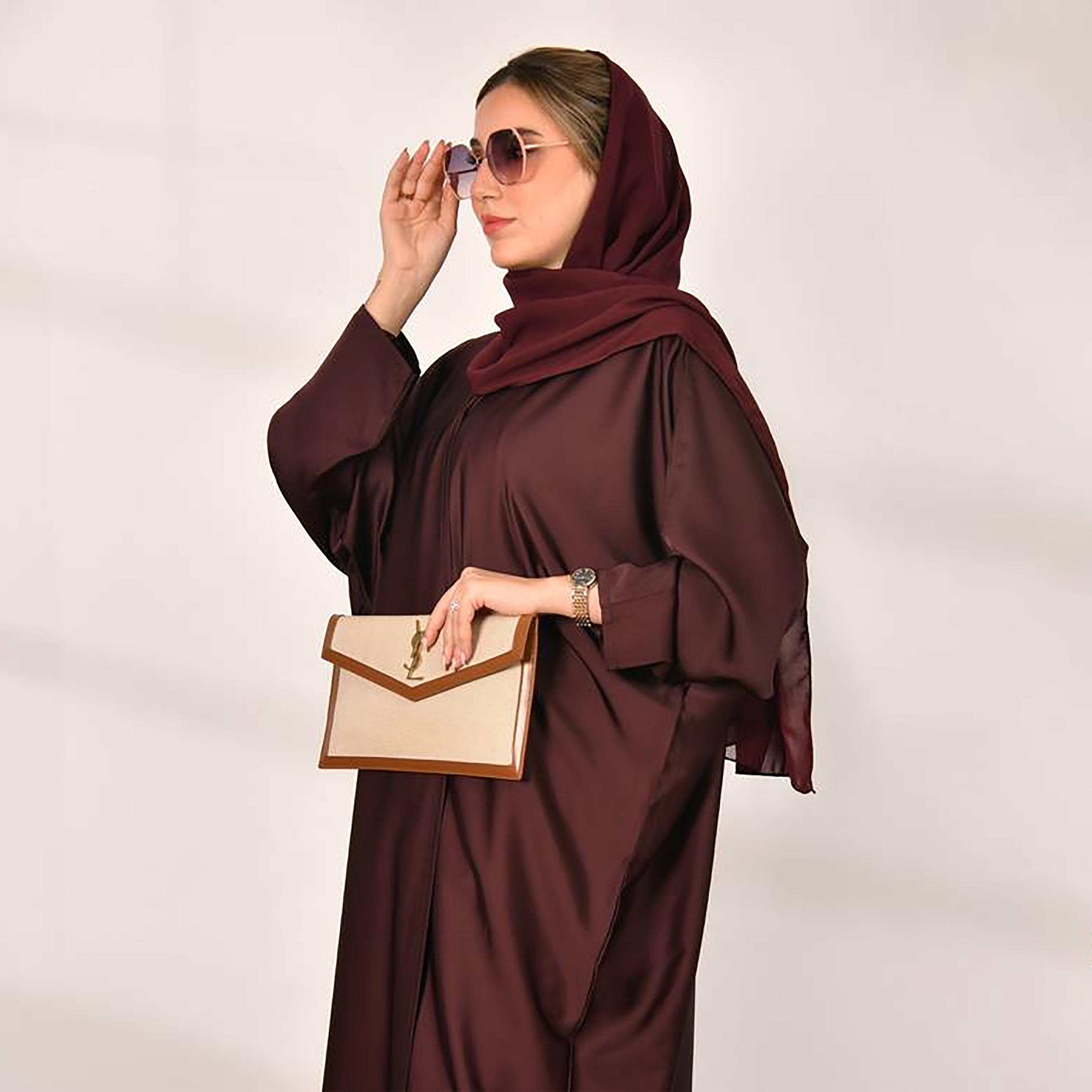 Hawraa Abaya Red Linen Women's Abaya with Hijab-women-arabicclothing-abayas-image-3