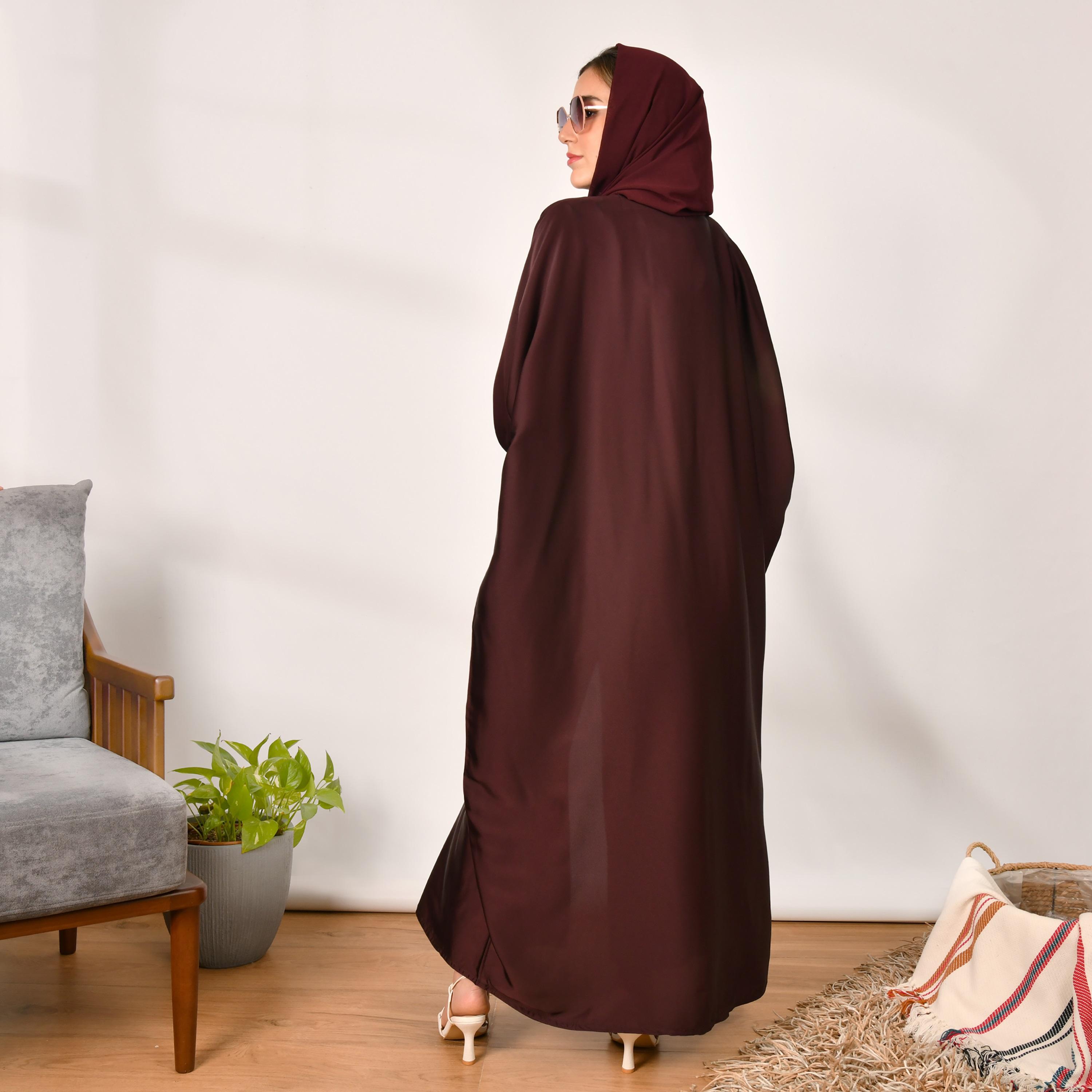 Hawraa Abaya Red Linen Women's Abaya with Hijab-women-arabicclothing-abayas-image-5