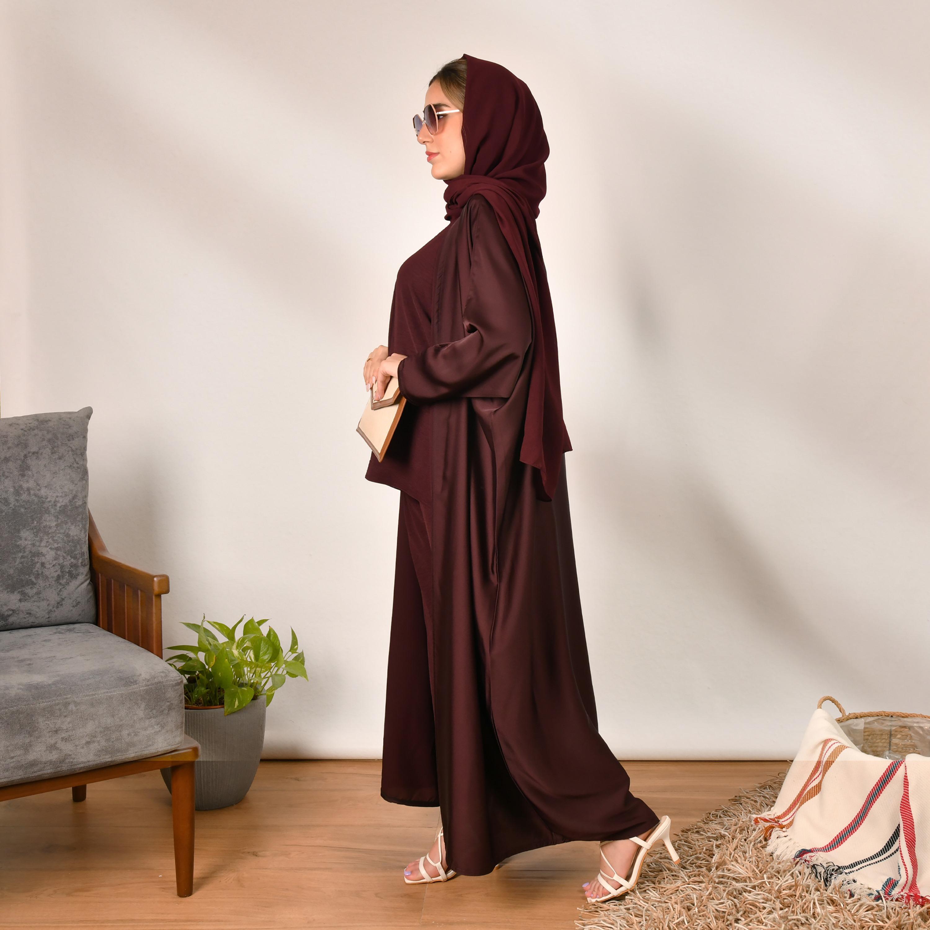 Hawraa Abaya Red Linen Women's Abaya with Hijab-women-arabicclothing-abayas-image-6