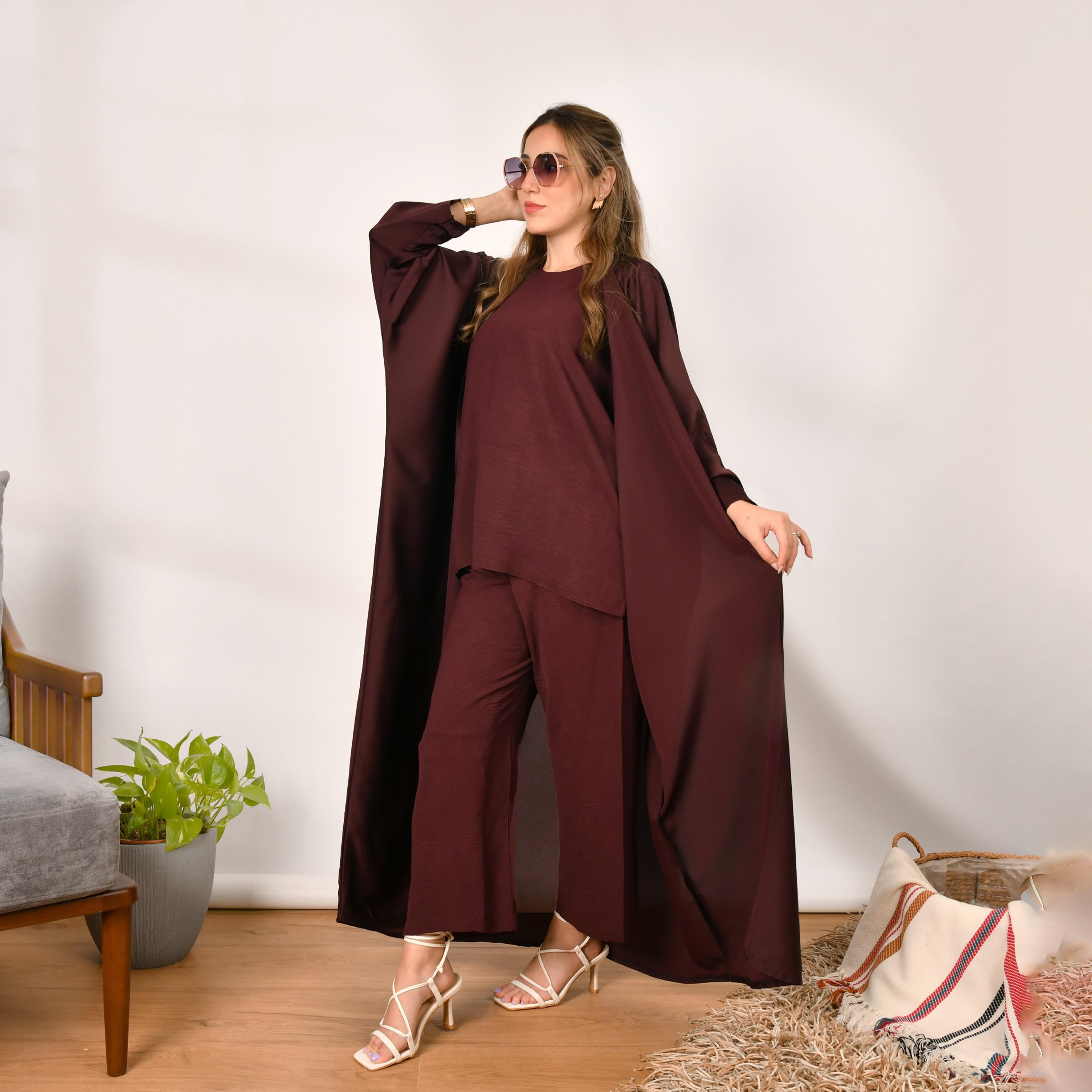 Hawraa Abaya Red Linen Women's Abaya with Hijab-women-arabicclothing-abayas-image-7