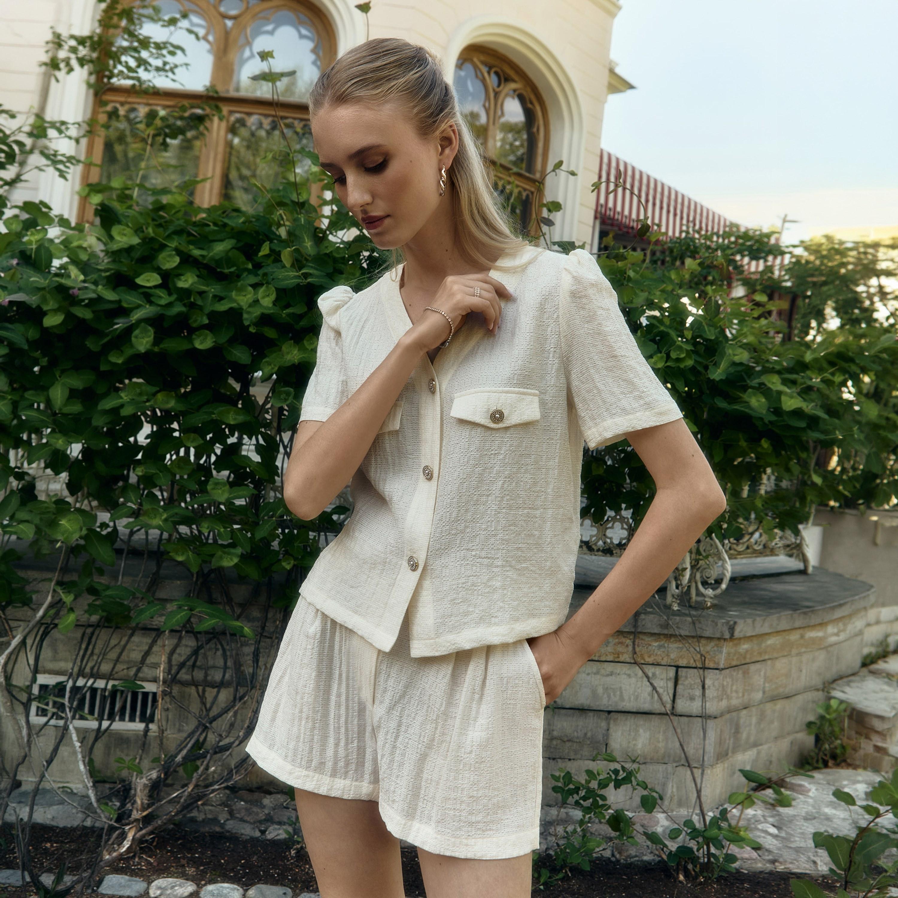 Lichi Textured Puff Sleeves Cream Women's Shirt-women-clothing-shirtsandblouses-shirts-image-3