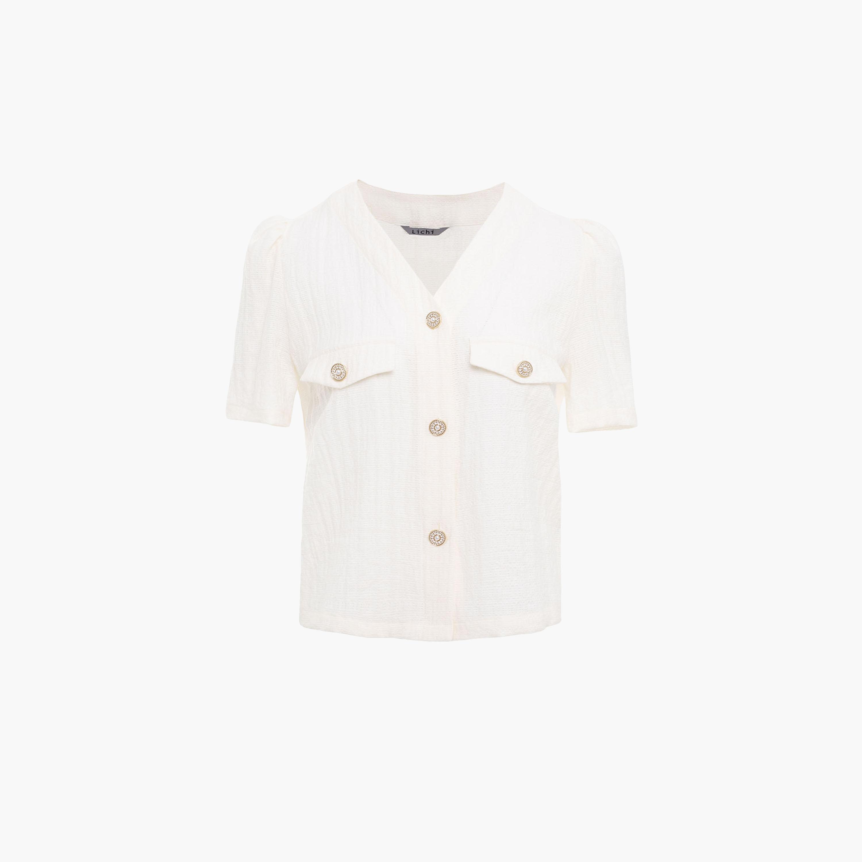 Lichi Textured Puff Sleeves Cream Women's Shirt-women-clothing-shirtsandblouses-shirts-image-5