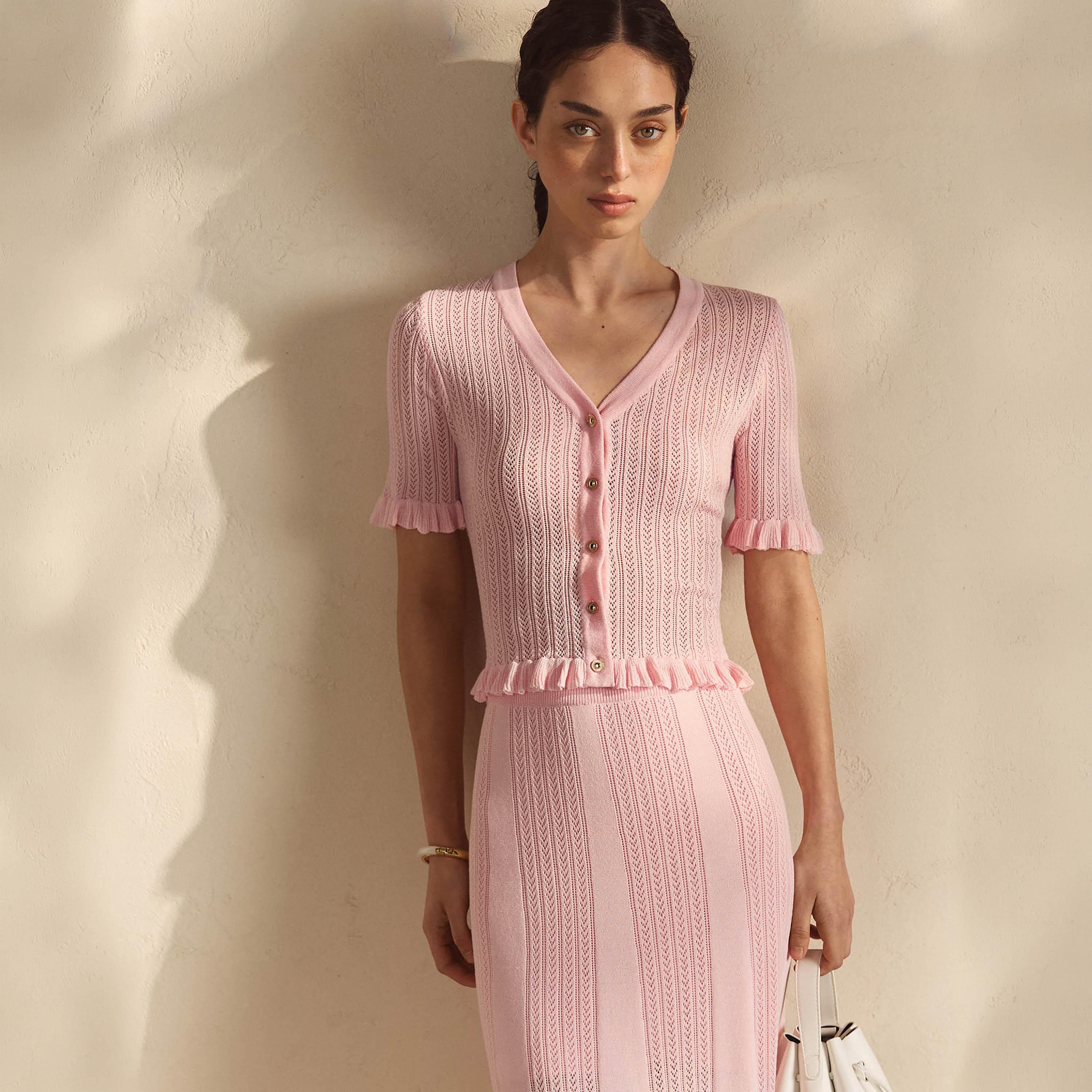 بلوزة جيرسي حياكة مفرغة للنساء من ليتشي-women-clothing-shirtsandblouses-blouses-image-1