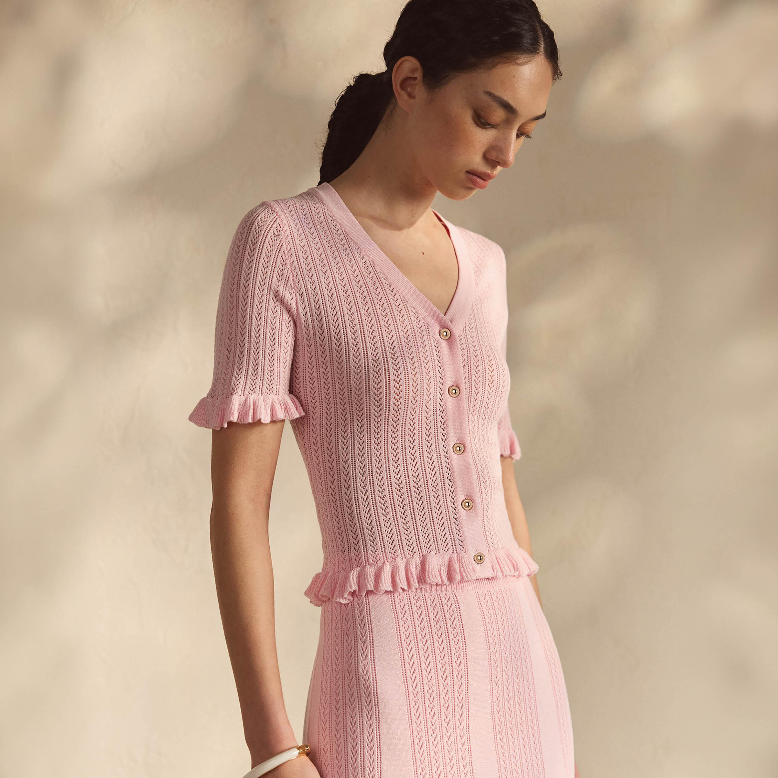 بلوزة جيرسي حياكة مفرغة للنساء من ليتشي-women-clothing-shirtsandblouses-blouses-image-3