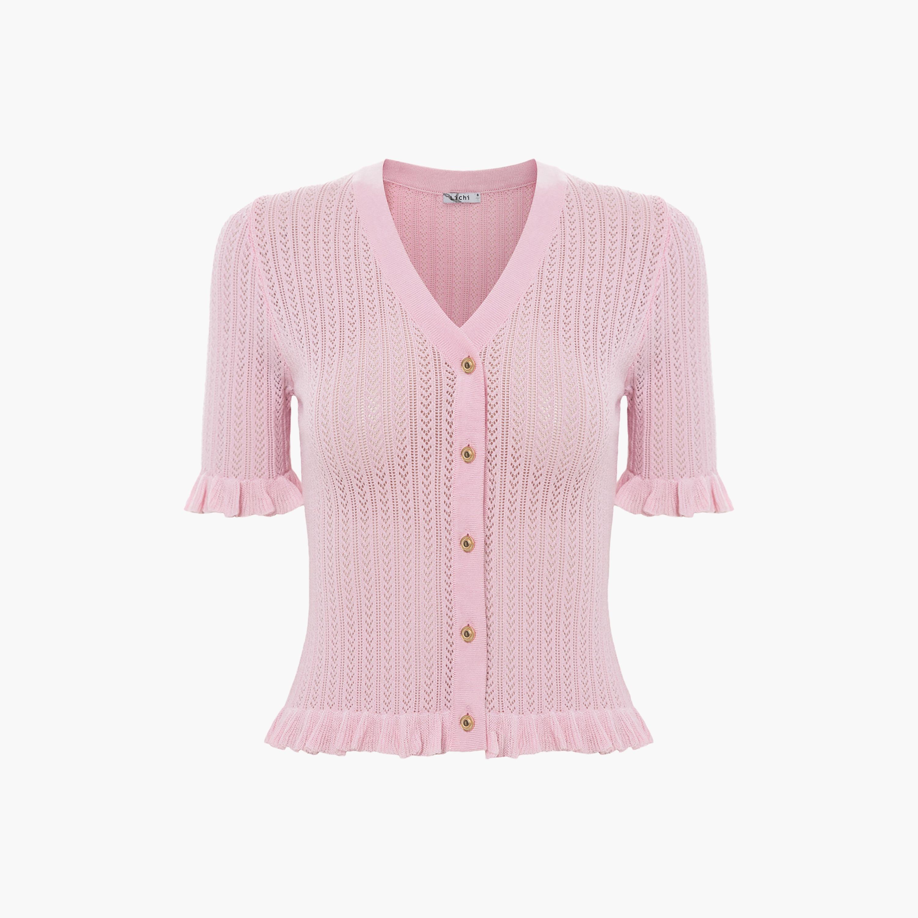 بلوزة جيرسي حياكة مفرغة للنساء من ليتشي-women-clothing-shirtsandblouses-blouses-image-5