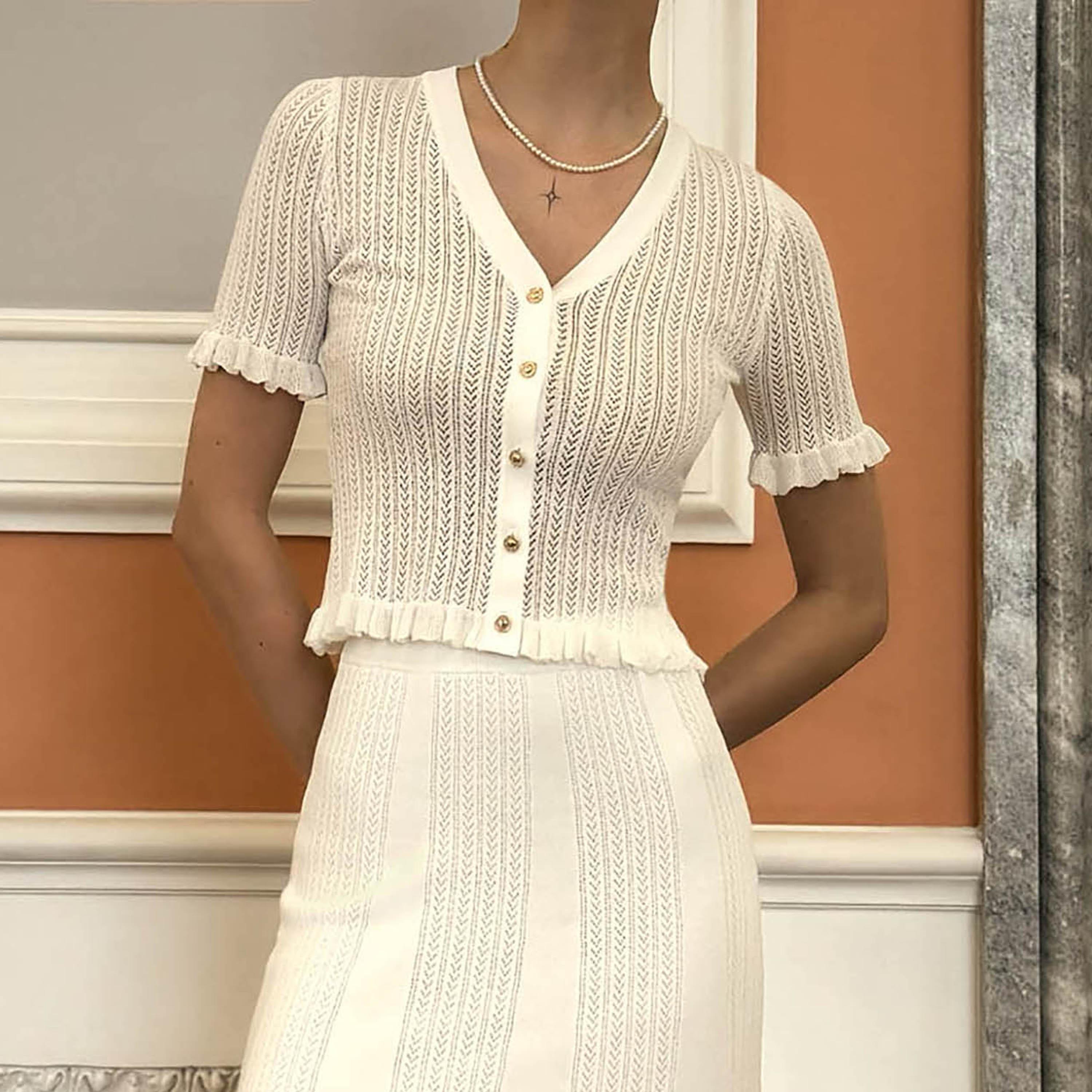 بلوزة جيرسي حياكة مفرغة للنساء من ليتشي-women-clothing-shirtsandblouses-blouses-image-3