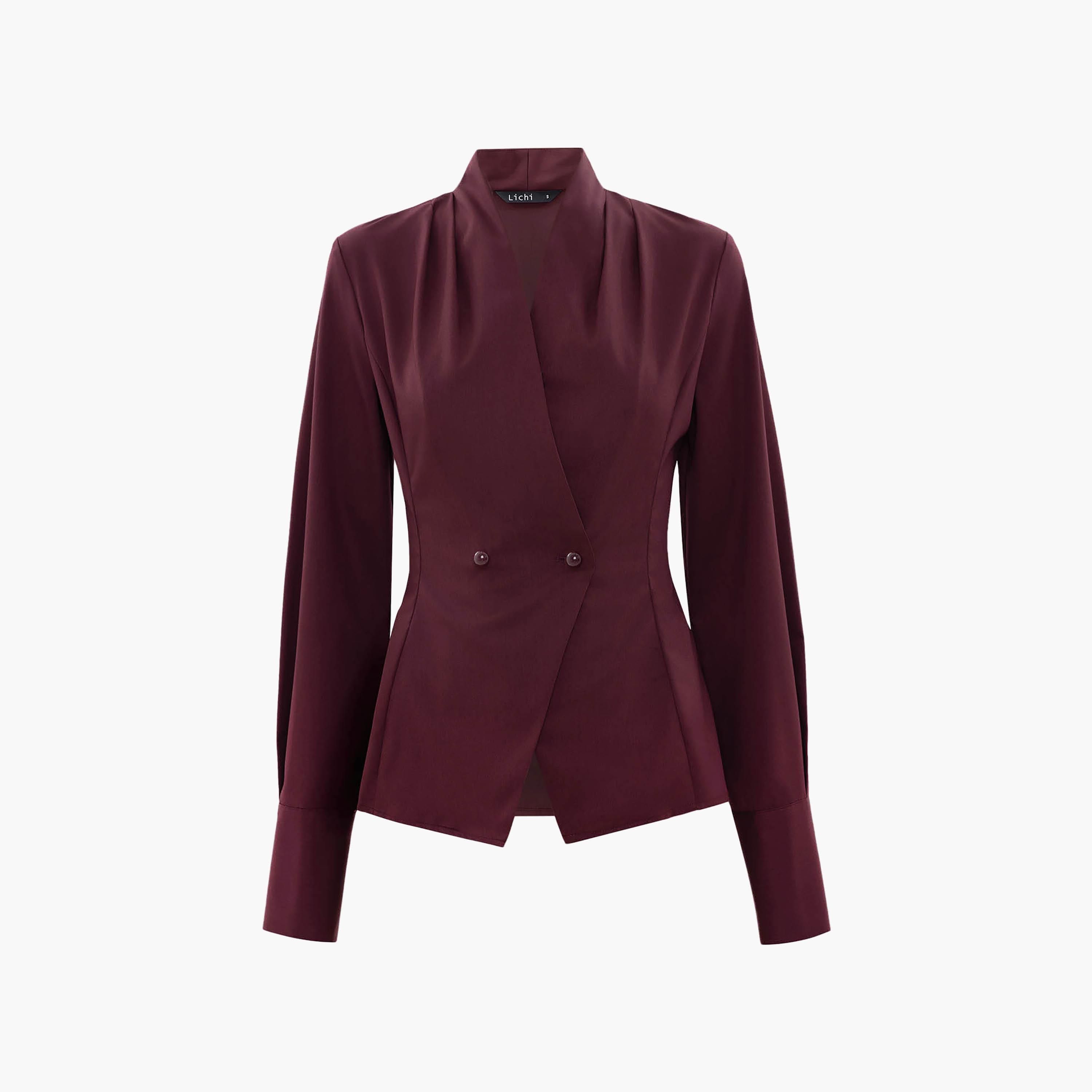 بلازر نسائي بياقة مطوية باللون الماروني من ليتشي-women-clothing-coatsandjackets-blazers-image-5