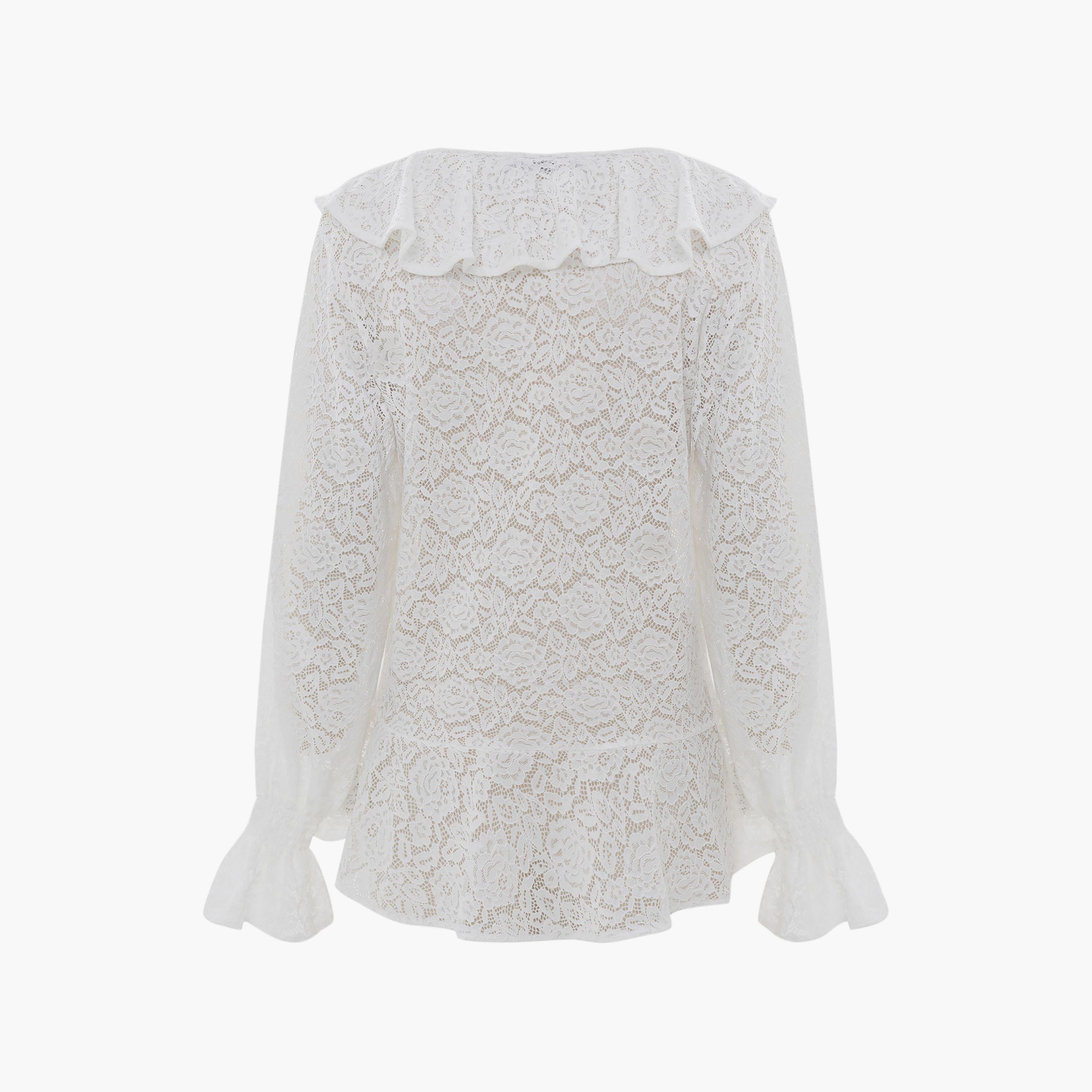 توب بياقة مكشكشة من الدانتيل بنقشة زهور للنساء من ليتشي-women-clothing-shirtsandblouses-blouses-image-6