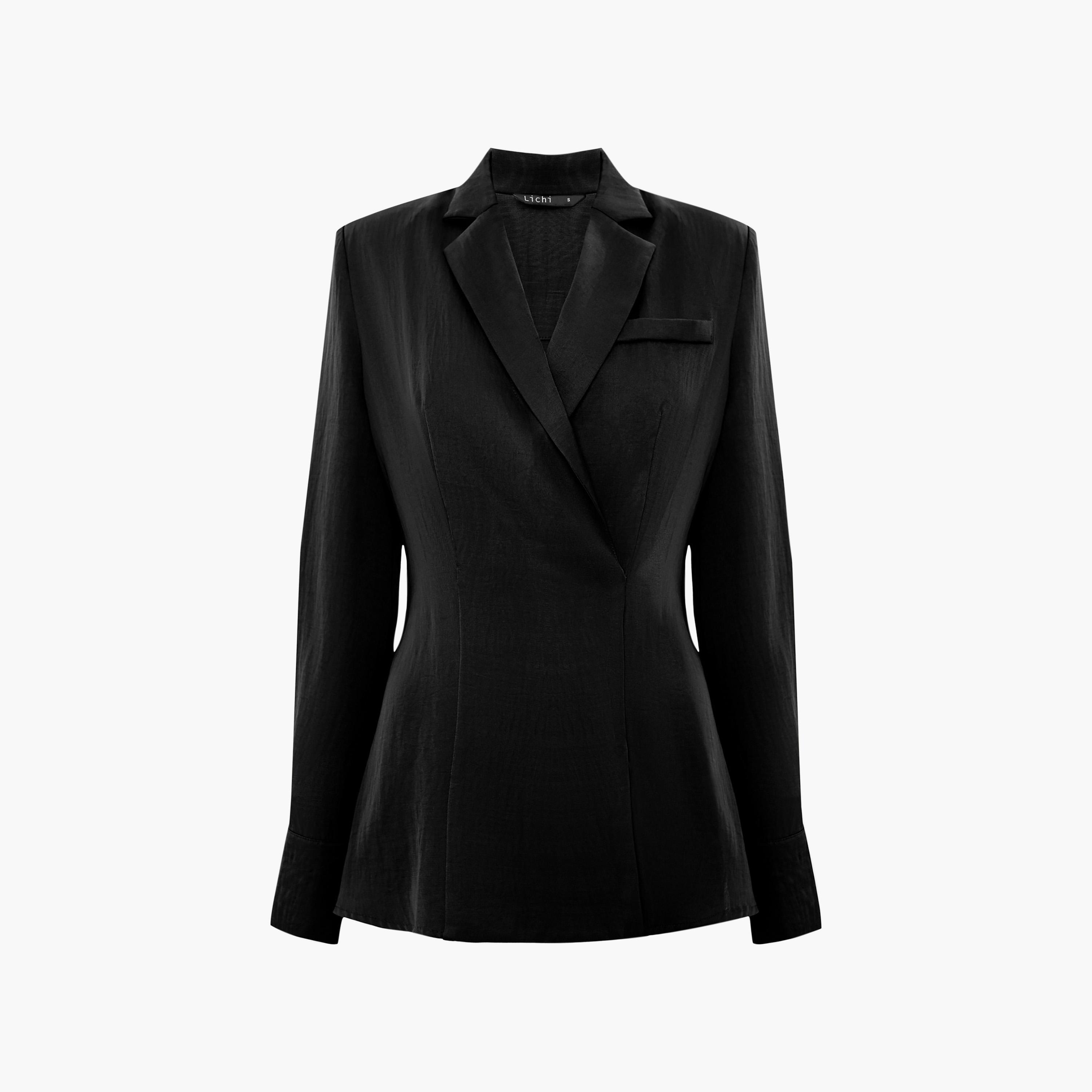 توب بنمط بليزر وبياقة للنساء من ليتشي-women-clothing-shirtsandblouses-blouses-image-5