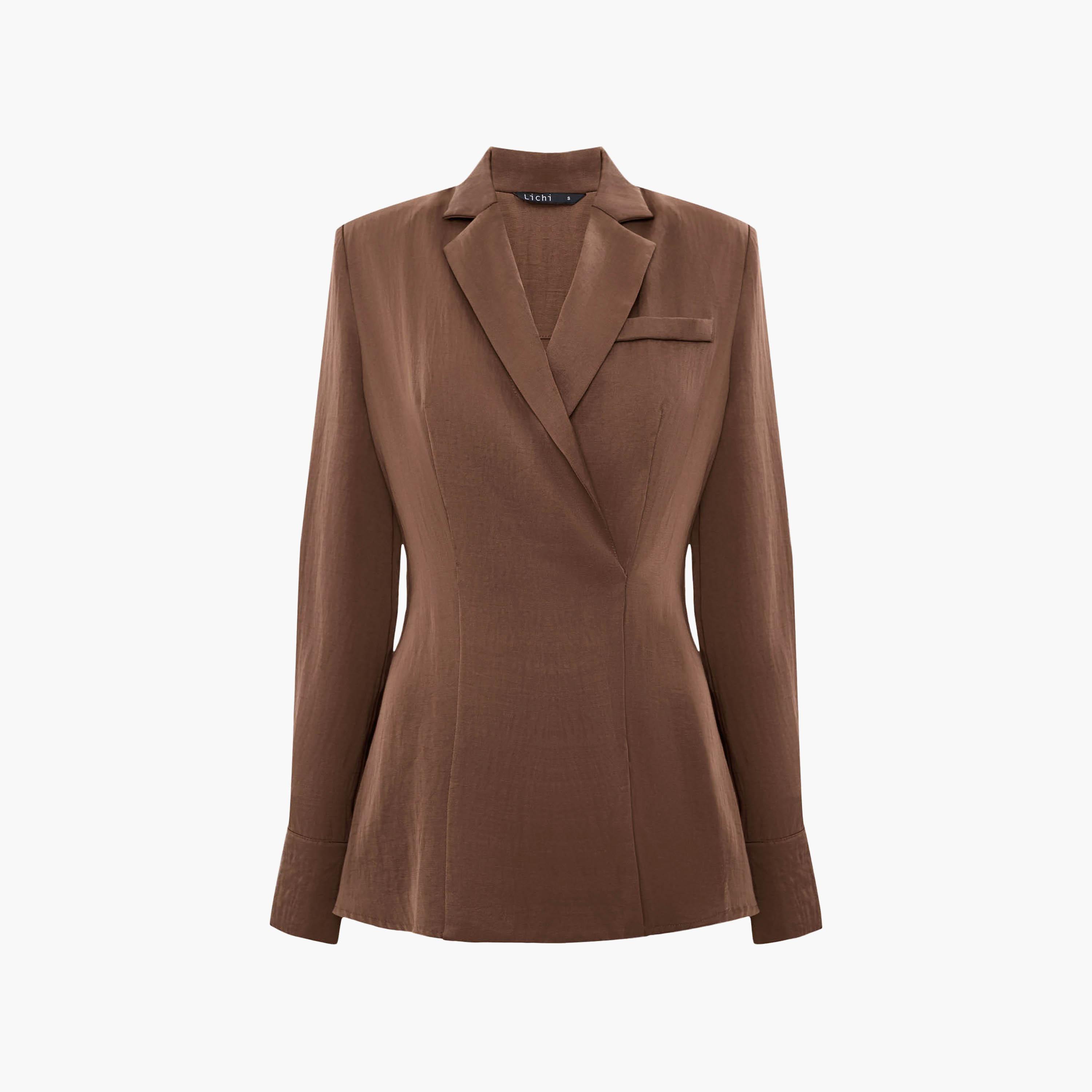 بلازر نسائي بياقة لابل باللون البني من ليتشي-women-clothing-coatsandjackets-blazers-image-5