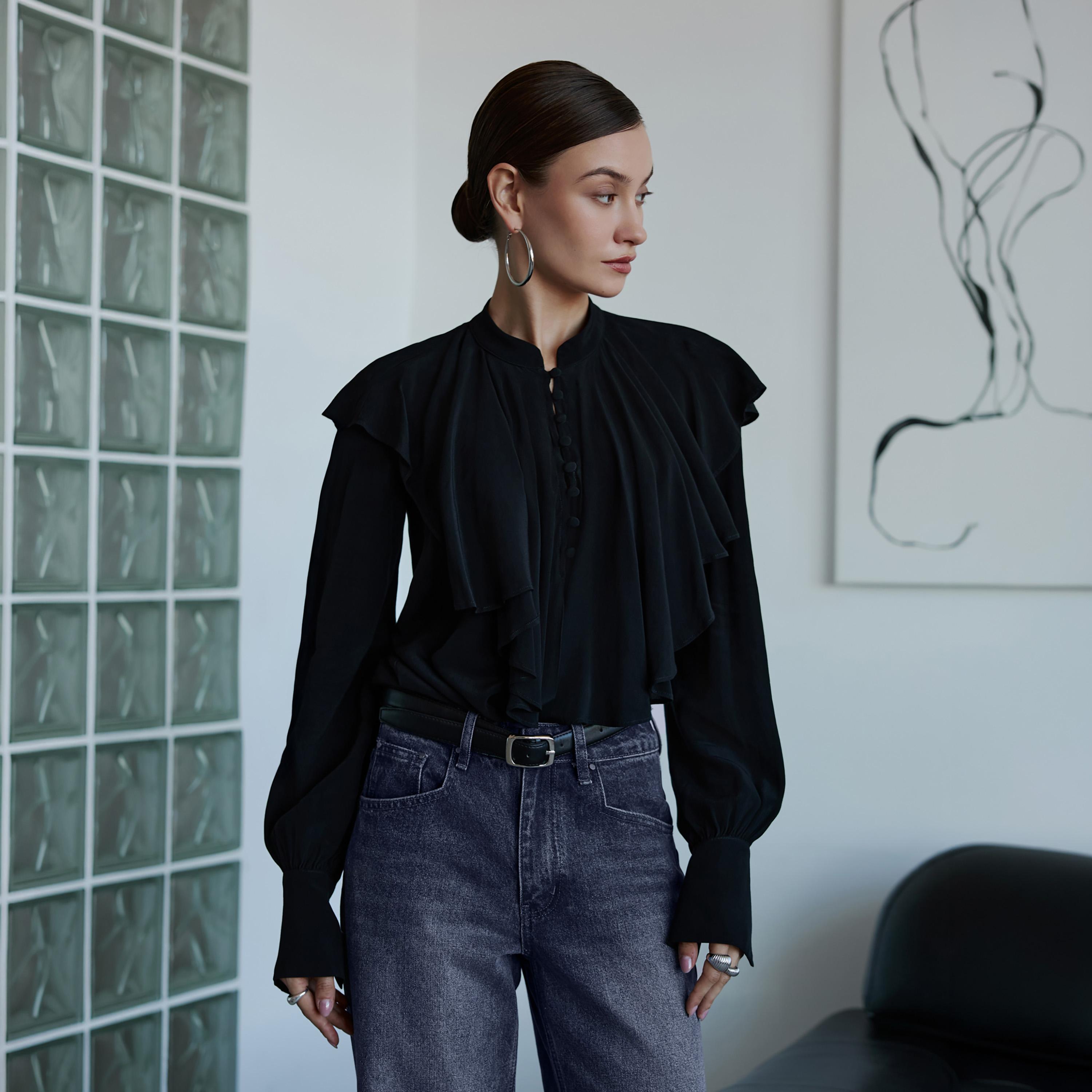 توب بياقة ماندارين للنساء من ليتشي-women-clothing-shirtsandblouses-blouses-image-1