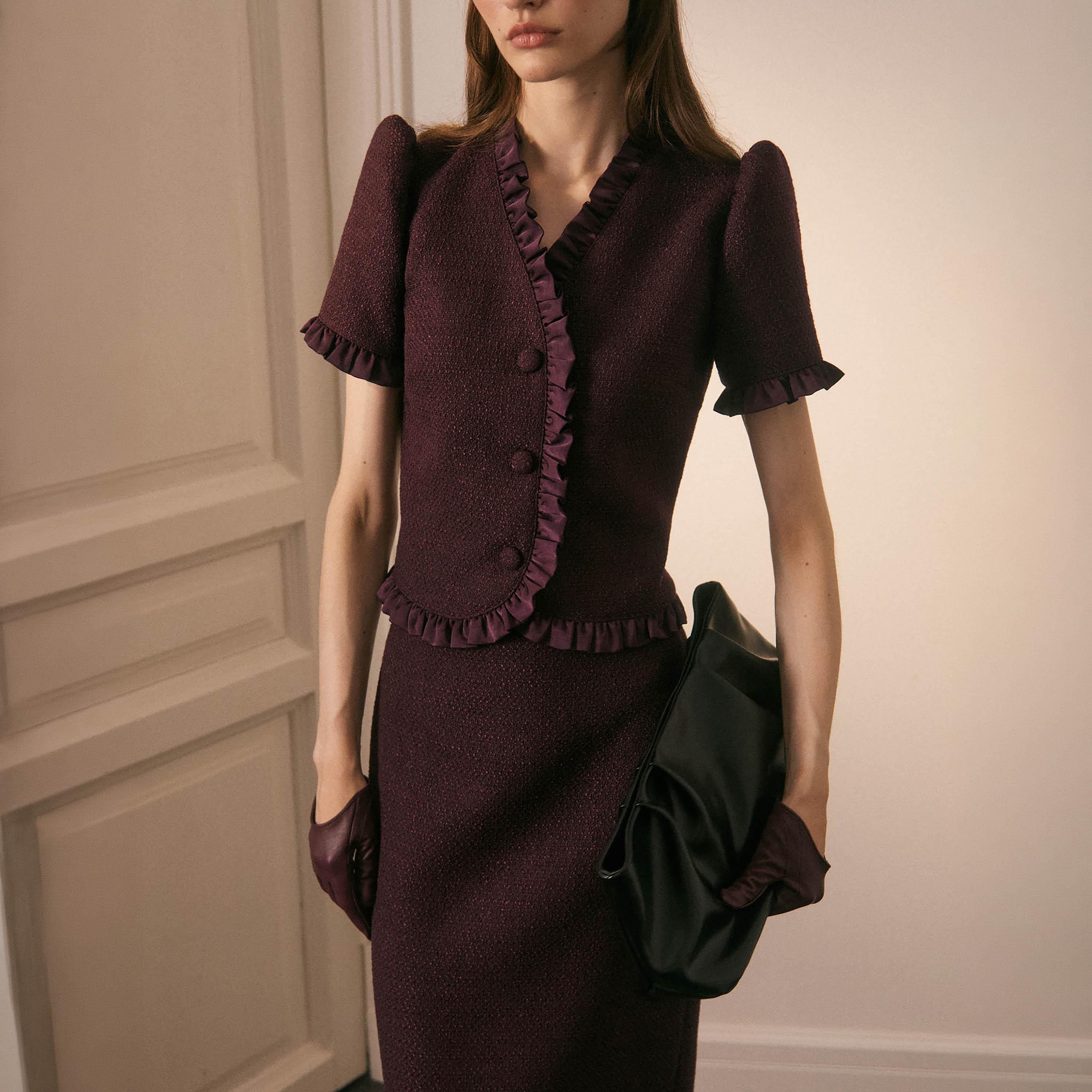 بلوزة تويد بأكمام منفوخة للنساء من ليتشي-women-clothing-shirtsandblouses-blouses-image-3