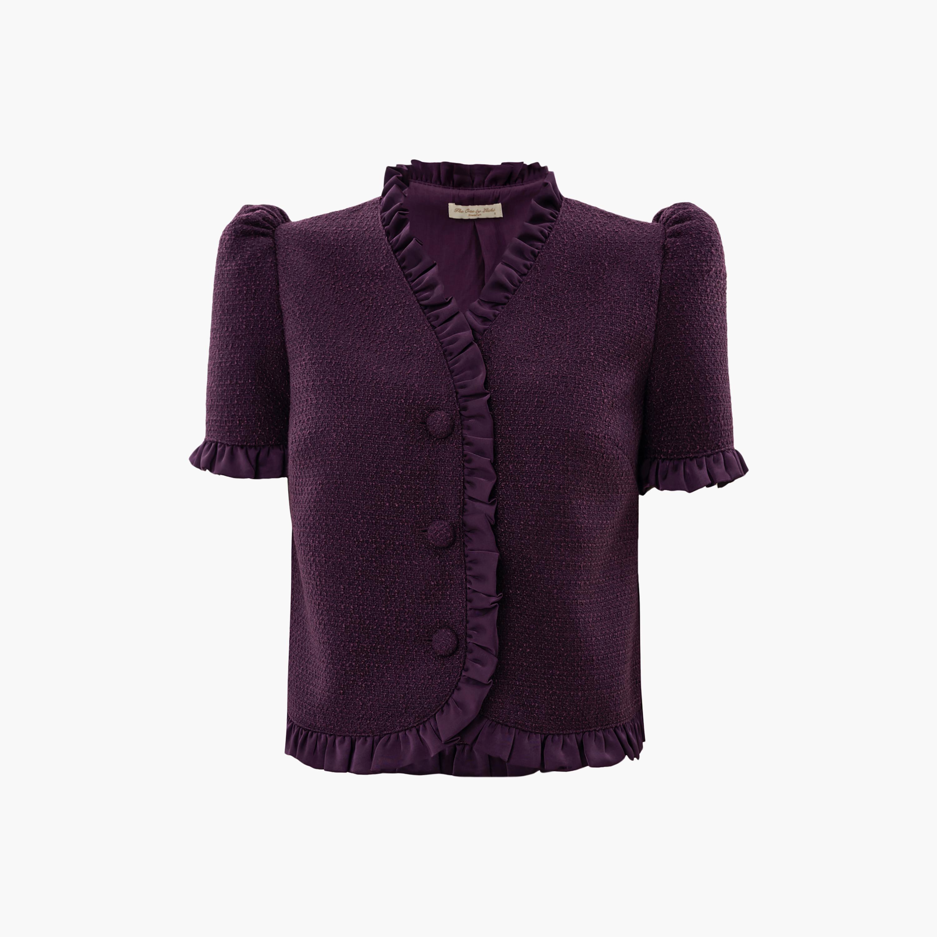 بلوزة تويد بأكمام منفوخة للنساء من ليتشي-women-clothing-shirtsandblouses-blouses-image-4
