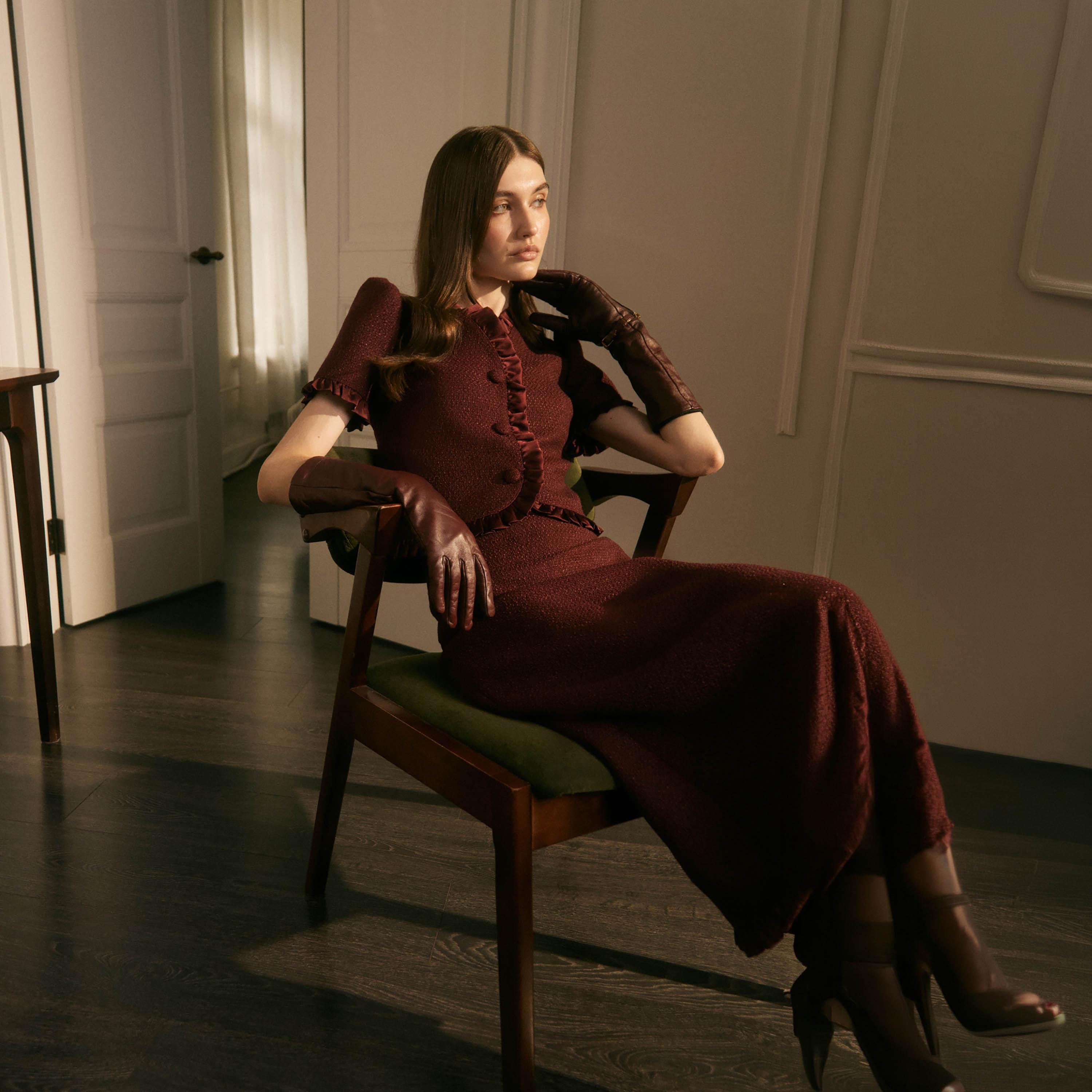 بلوزة تويد بأكمام منفوخة للنساء من ليتشي-women-clothing-shirtsandblouses-blouses-image-2