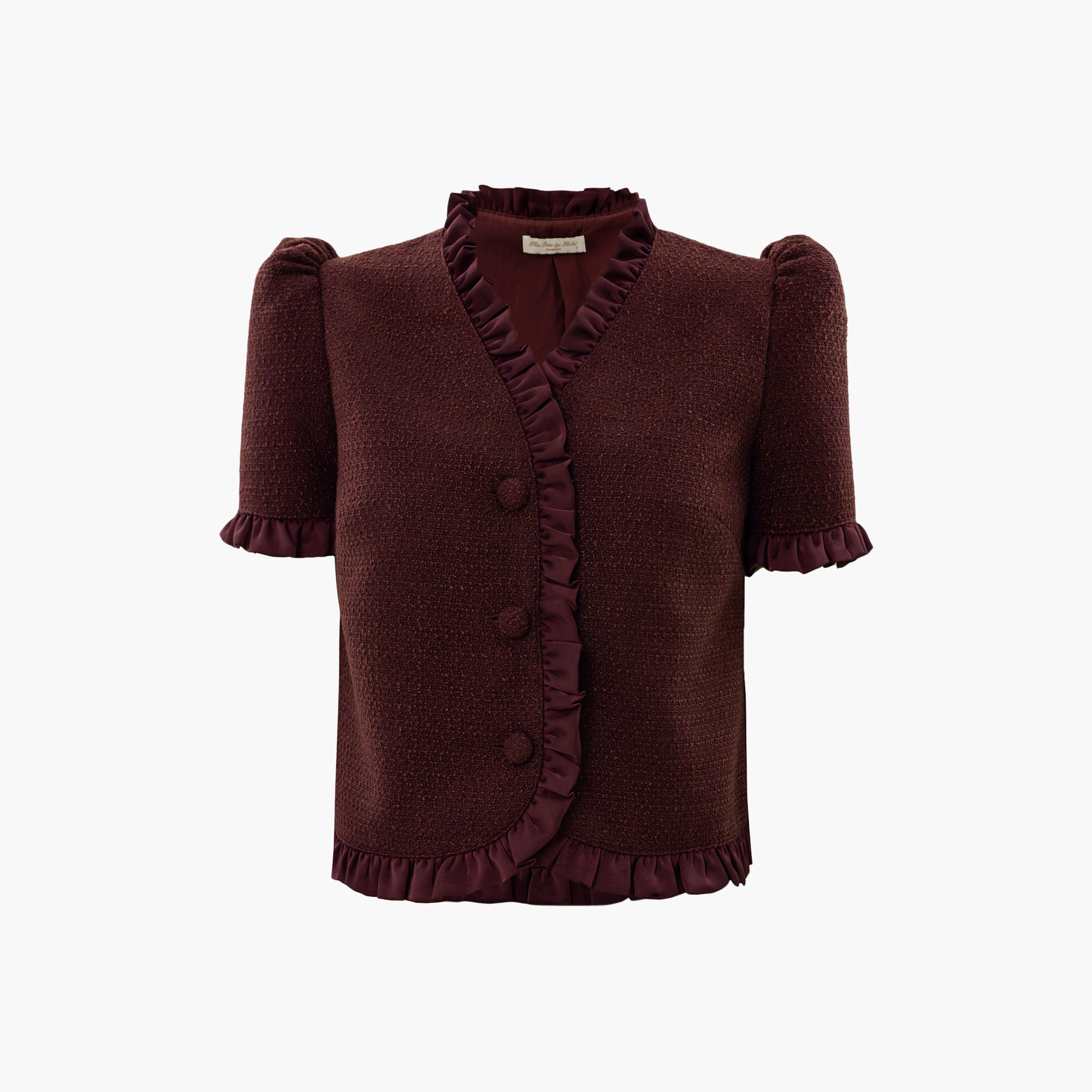 بلوزة تويد بأكمام منفوخة للنساء من ليتشي-women-clothing-shirtsandblouses-blouses-image-5