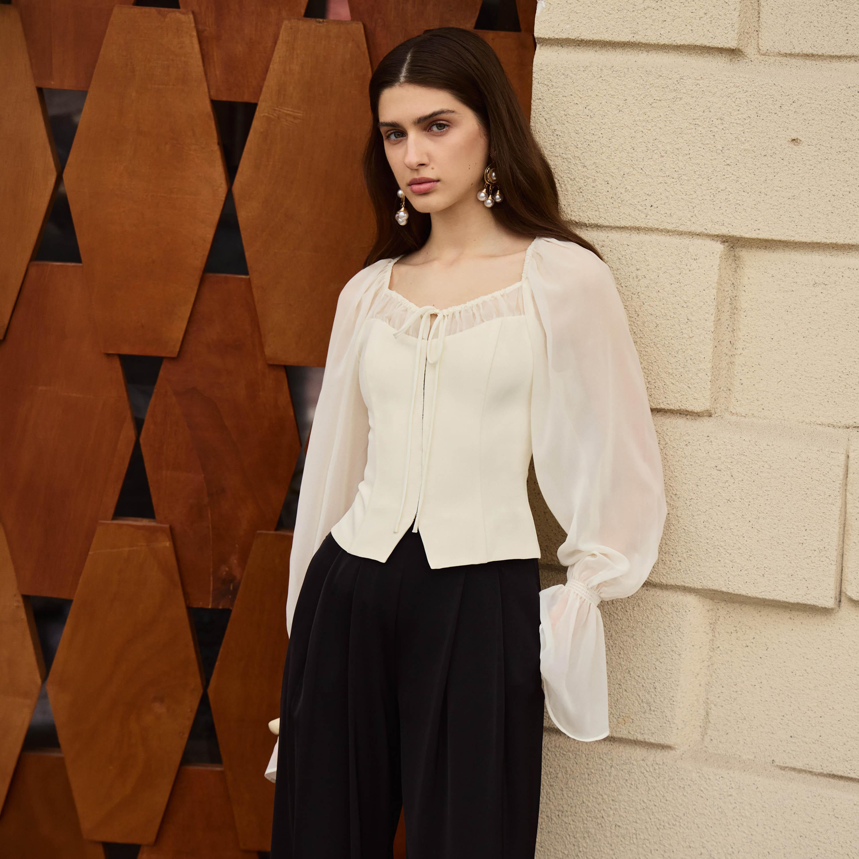 Lichi Cream Sweetheart Neck Women's Top-women-clothing-shirtsandblouses-blouses-image-1