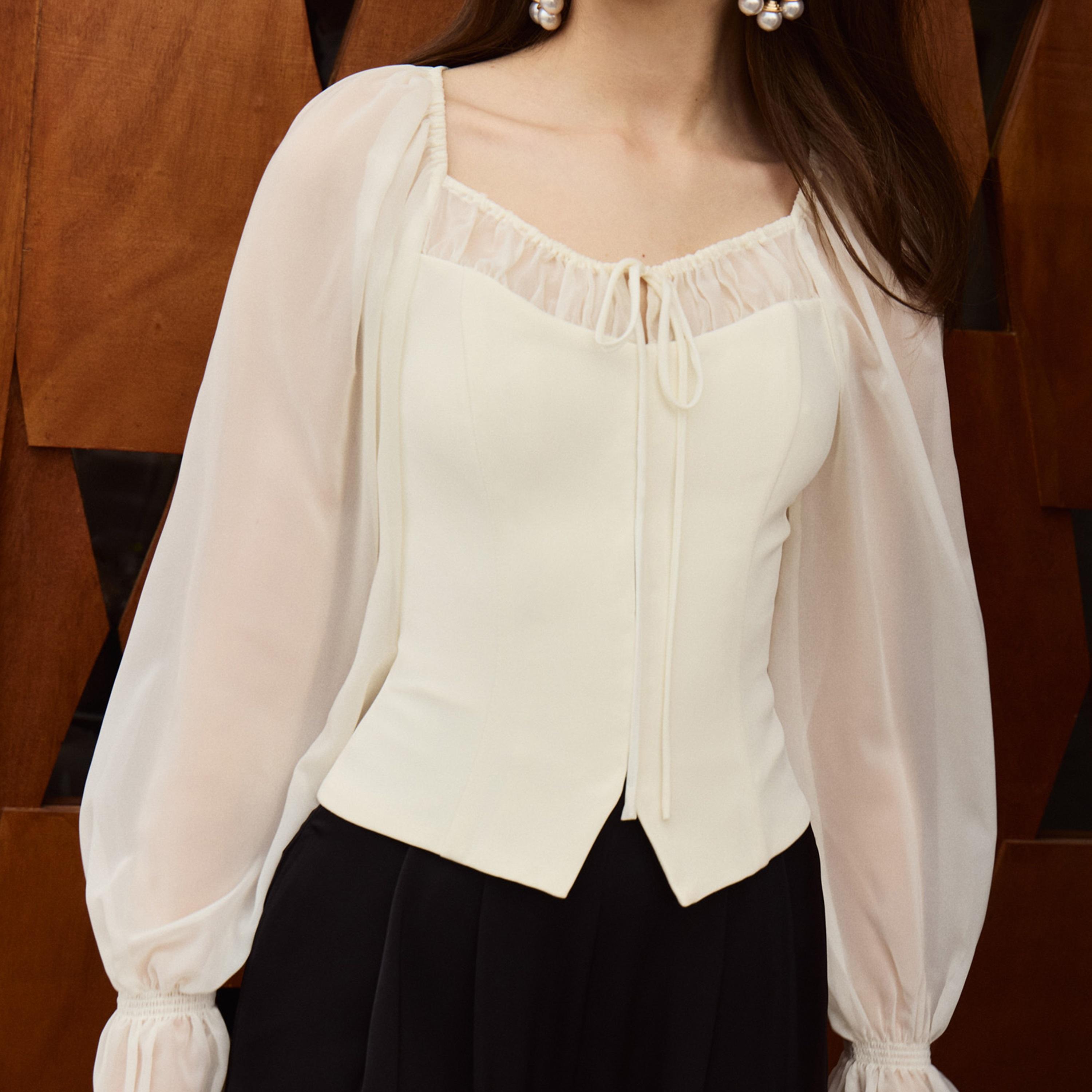 Lichi Cream Sweetheart Neck Women's Top-women-clothing-shirtsandblouses-blouses-image-3