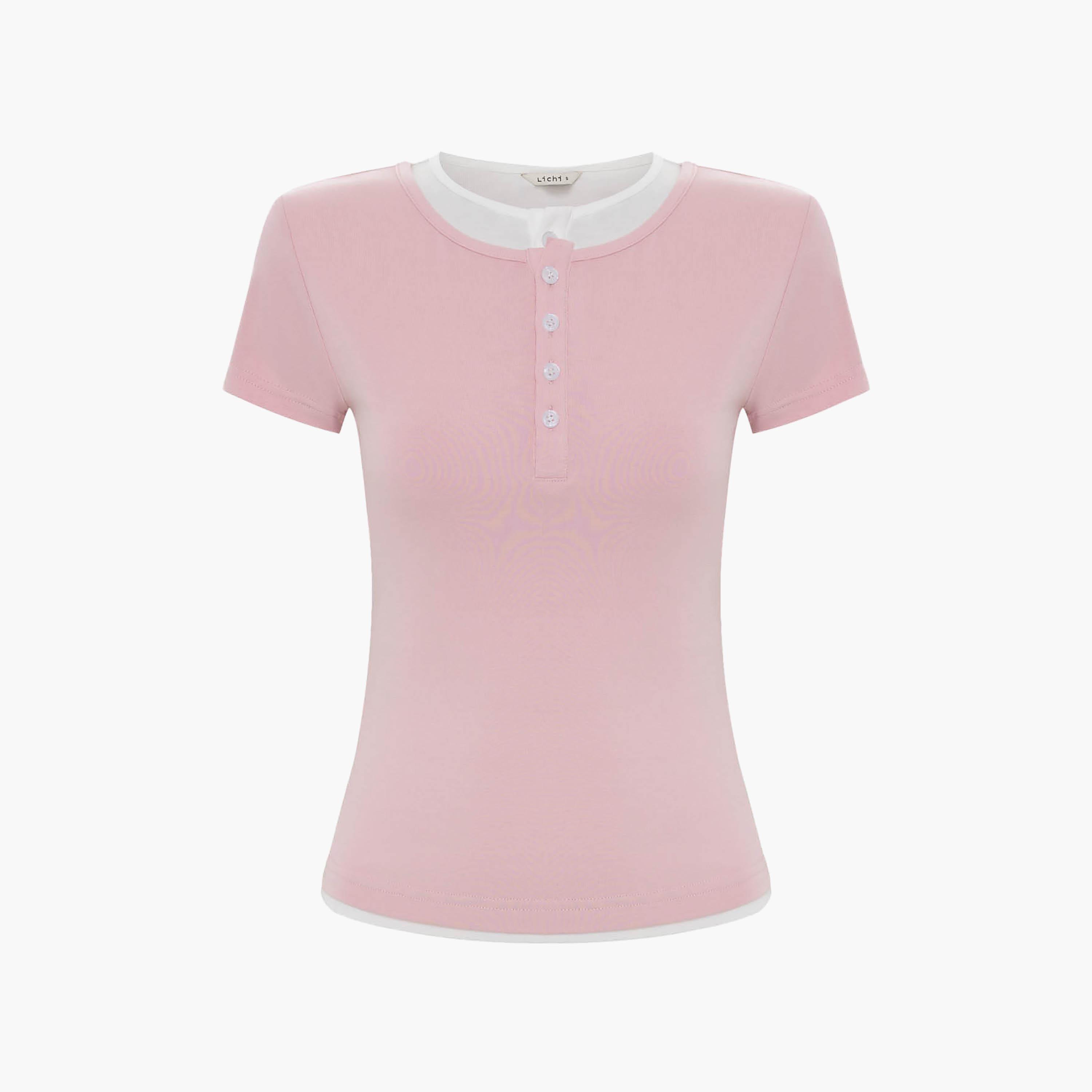 Lichi Pink Henley Neck Women's Top-women-clothing-shirtsandblouses-blouses-image-3