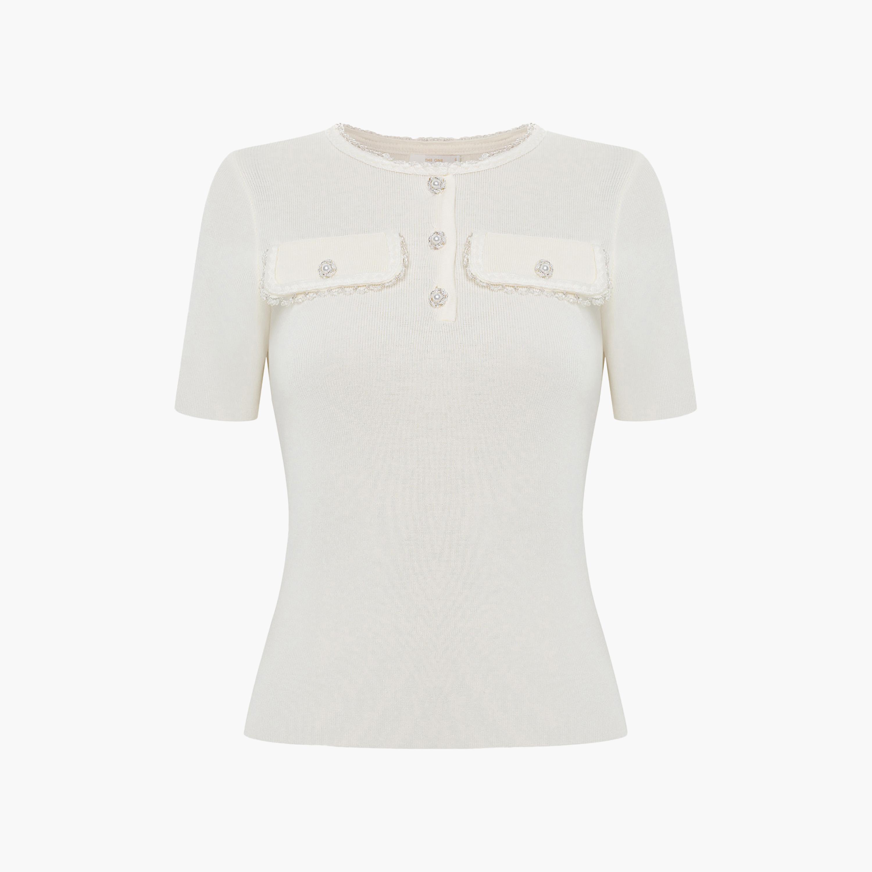 Lichi Cream Textured Henley Neck Women's Top-women-clothing-shirtsandblouses-blouses-image-5