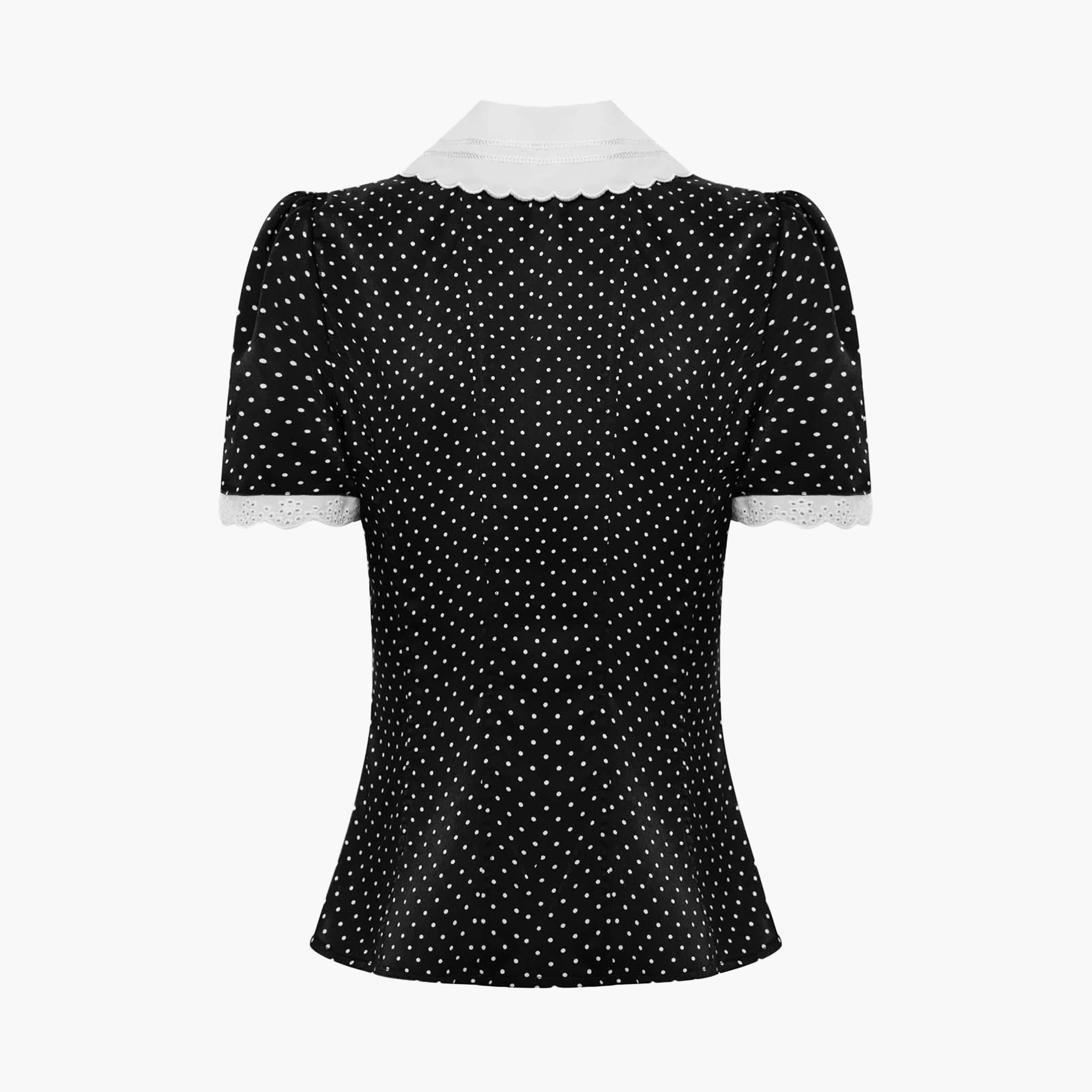 Lichi Black Polka Dot Peter Pan Collar Cap Sleeves Women's Top-women-clothing-shirtsandblouses-blouses-image-6