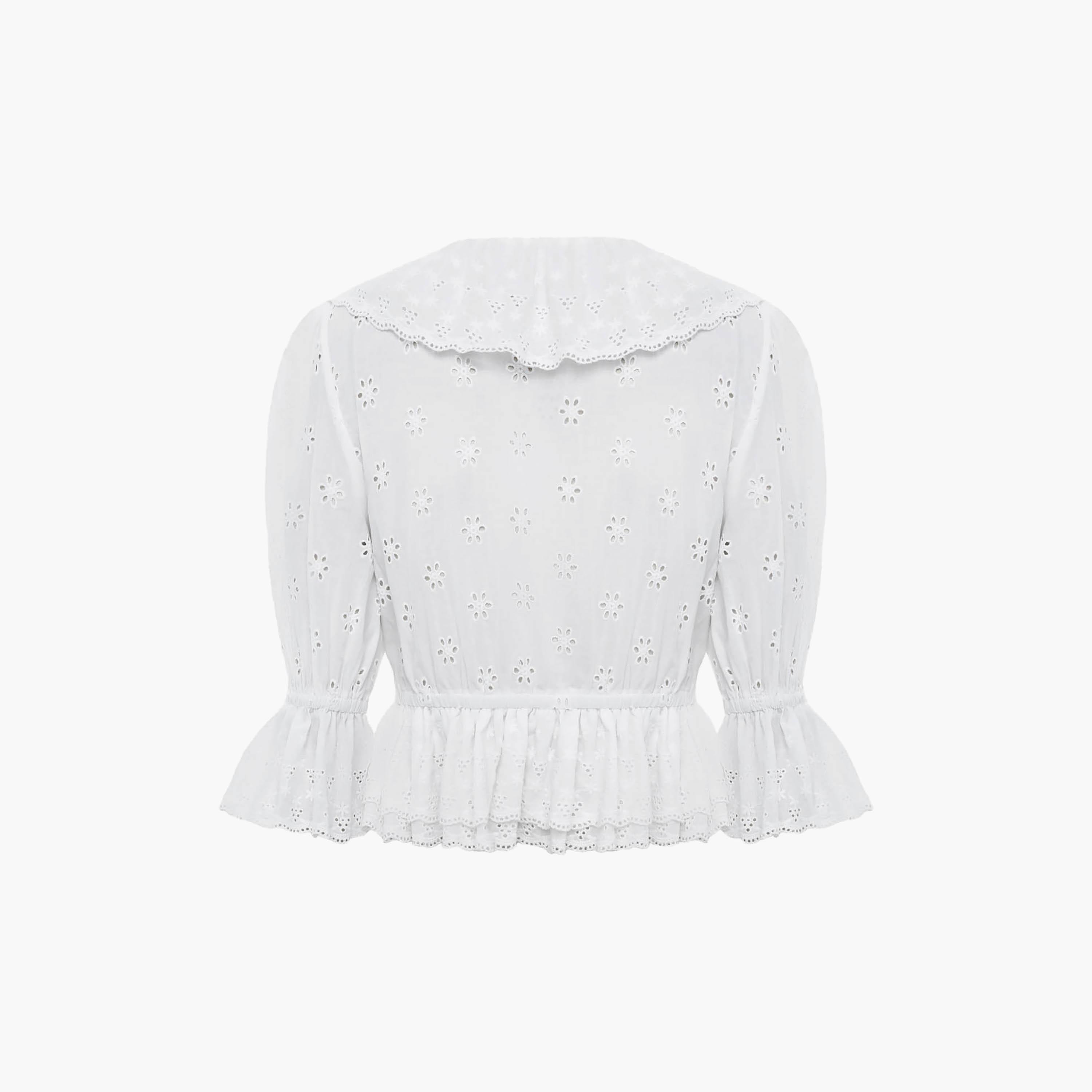 Lichi White Schiffli Embroidered Cotton Puff Sleeves Women's Peplum Top-women-clothing-shirtsandblouses-blouses-image-6