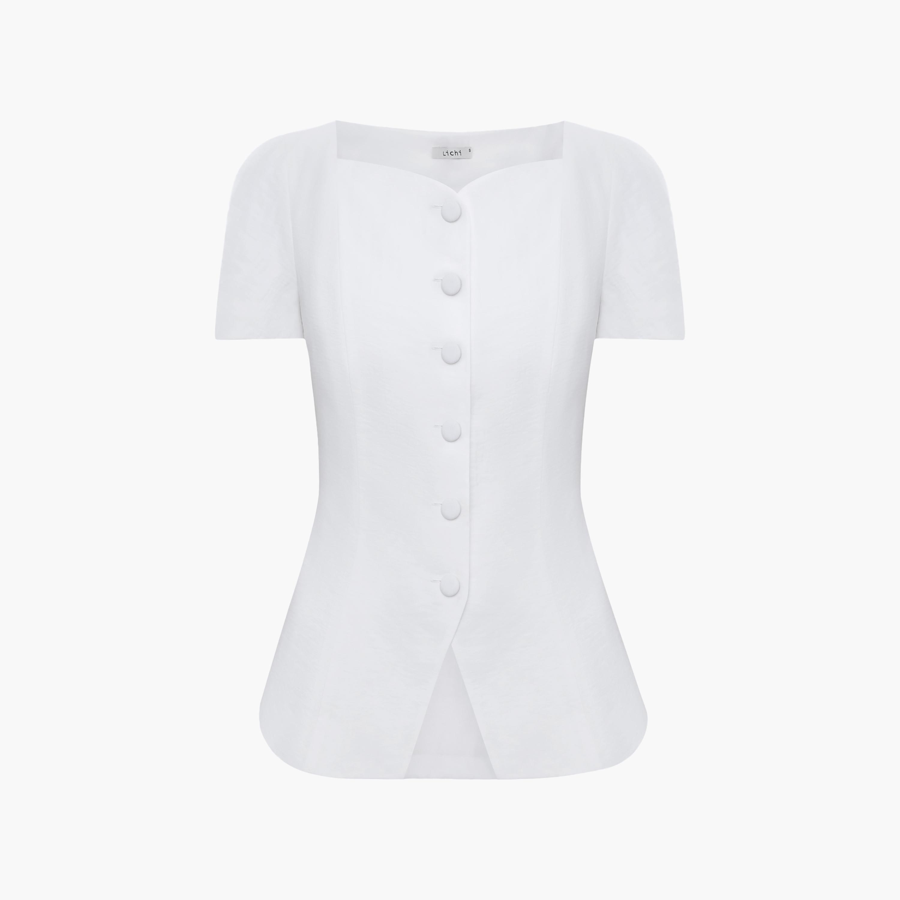 Lichi White Square Neck Puff Sleeves Women's Peplum Top-women-clothing-shirtsandblouses-blouses-image-5