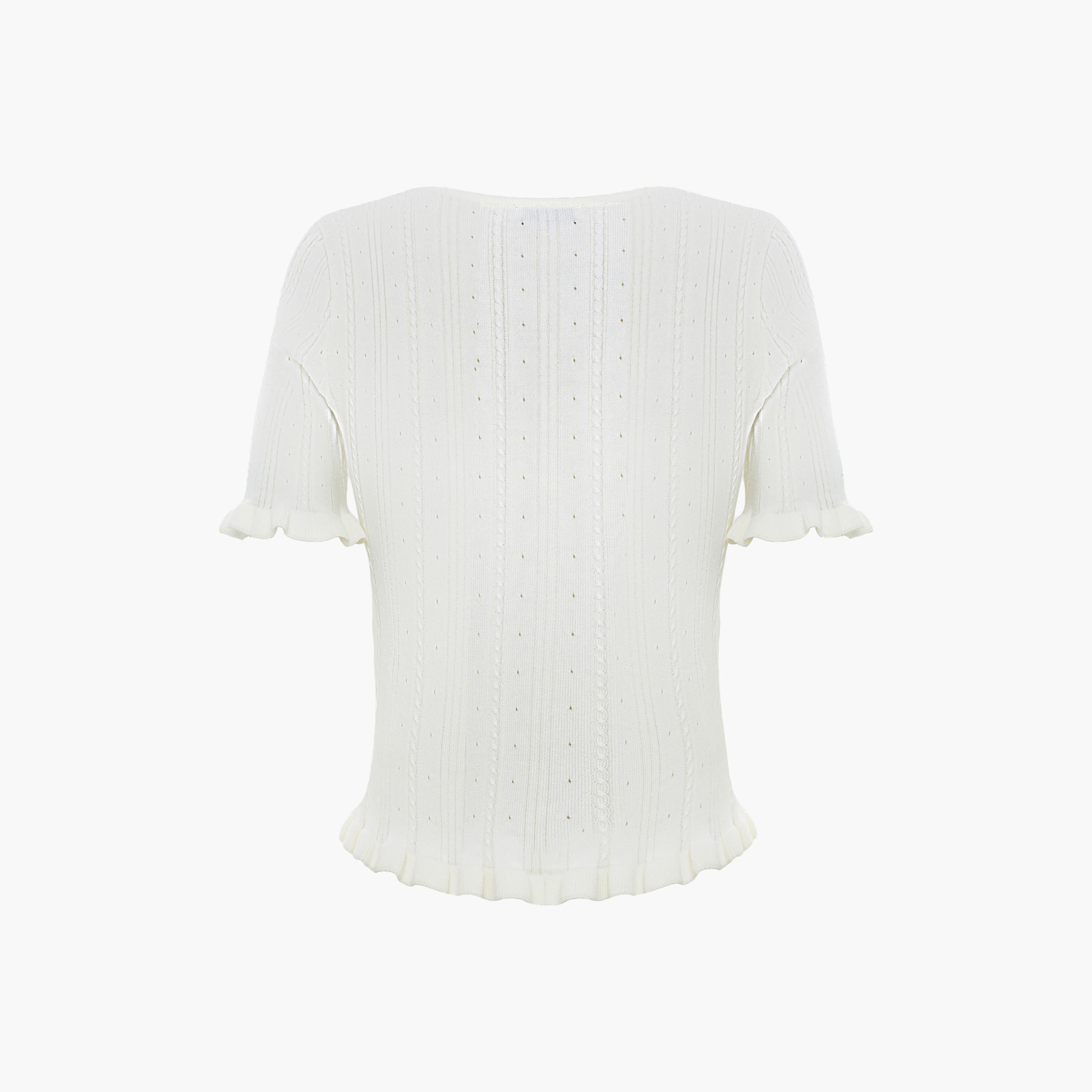 Lichi Cream Openwork Knit Women's Top-women-clothing-shirtsandblouses-blouses-image-6