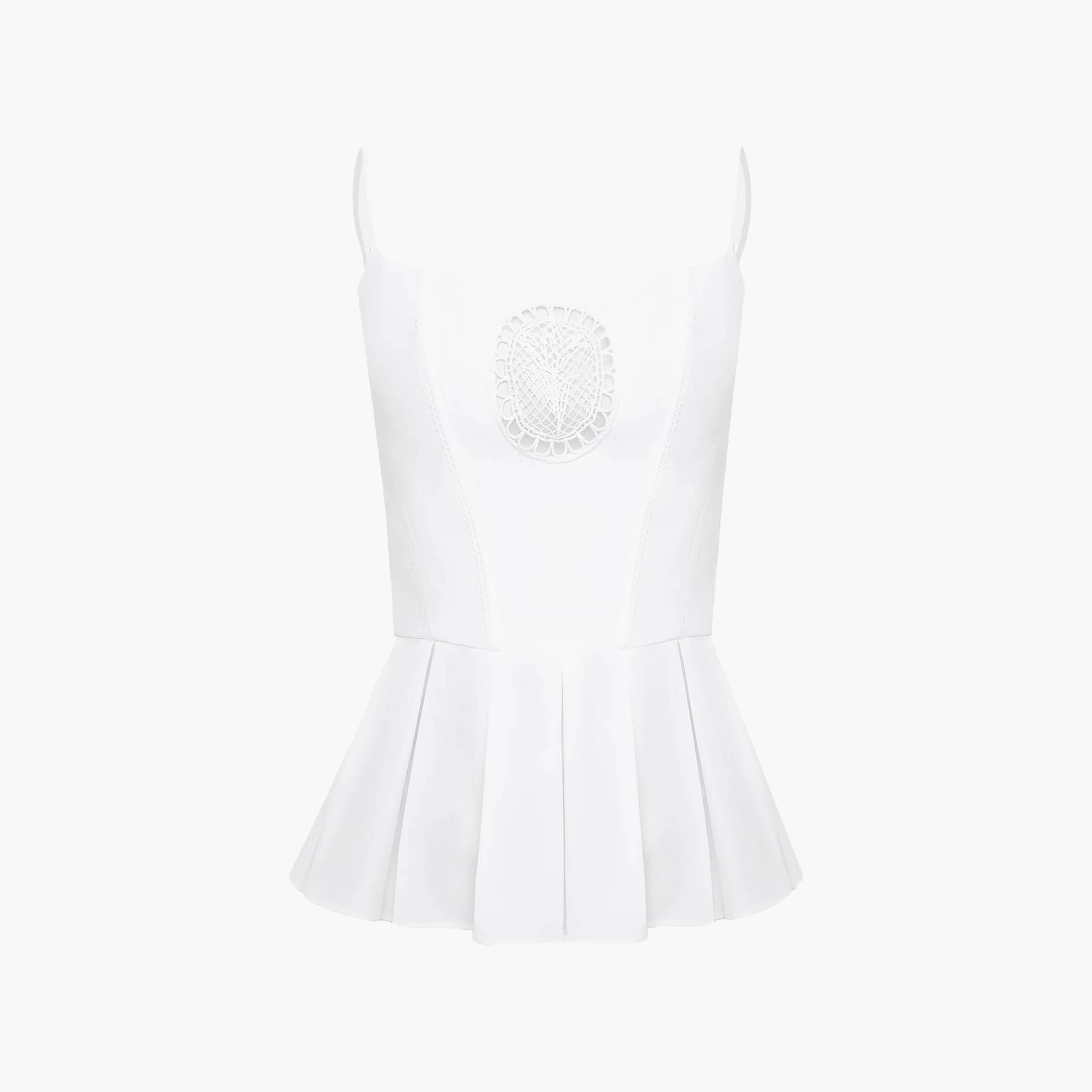 Lichi White Pleated Shoulder Strapes Women's Peplum Top-women-clothing-shirtsandblouses-blouses-image-5