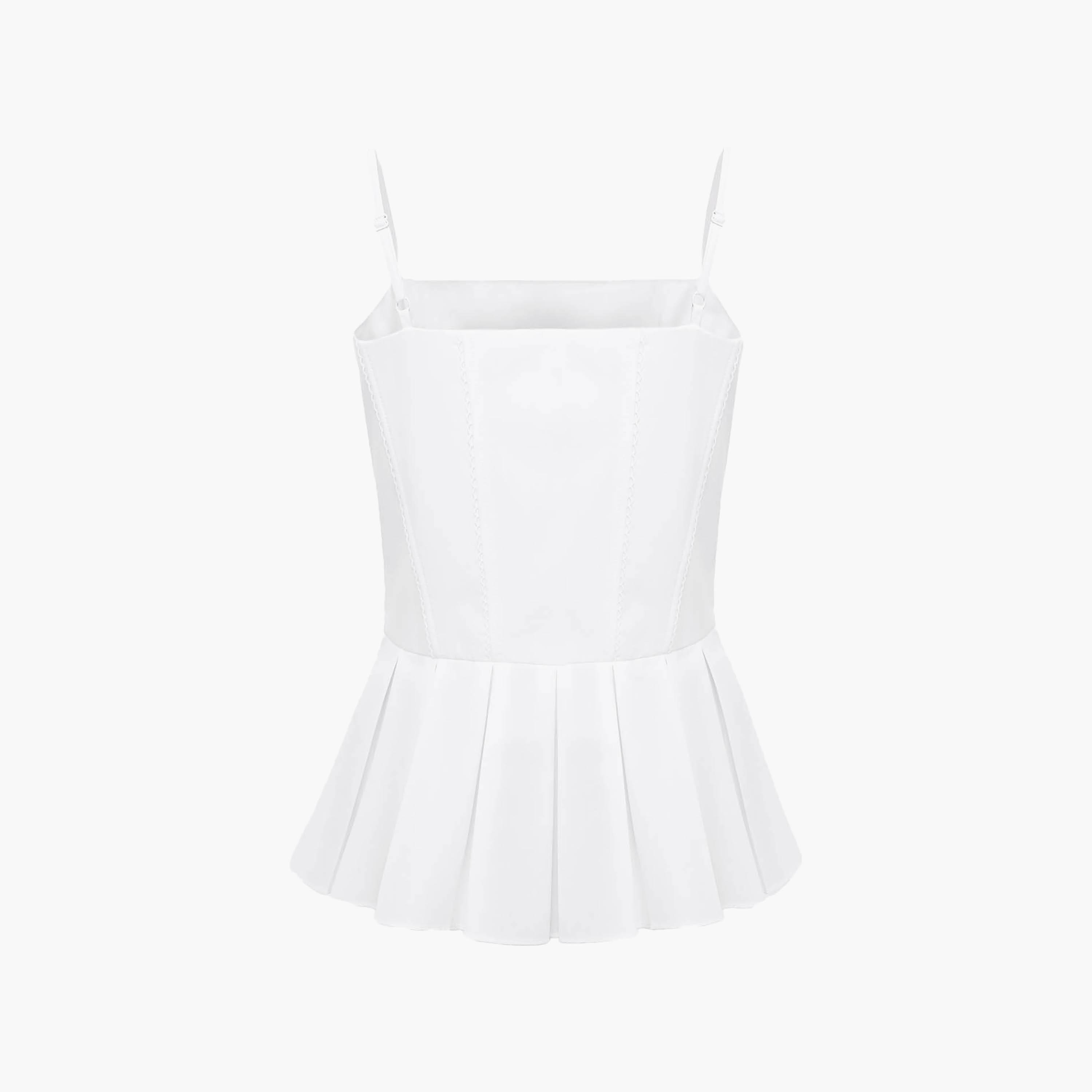 Lichi White Pleated Shoulder Strapes Women's Peplum Top-women-clothing-shirtsandblouses-blouses-image-6