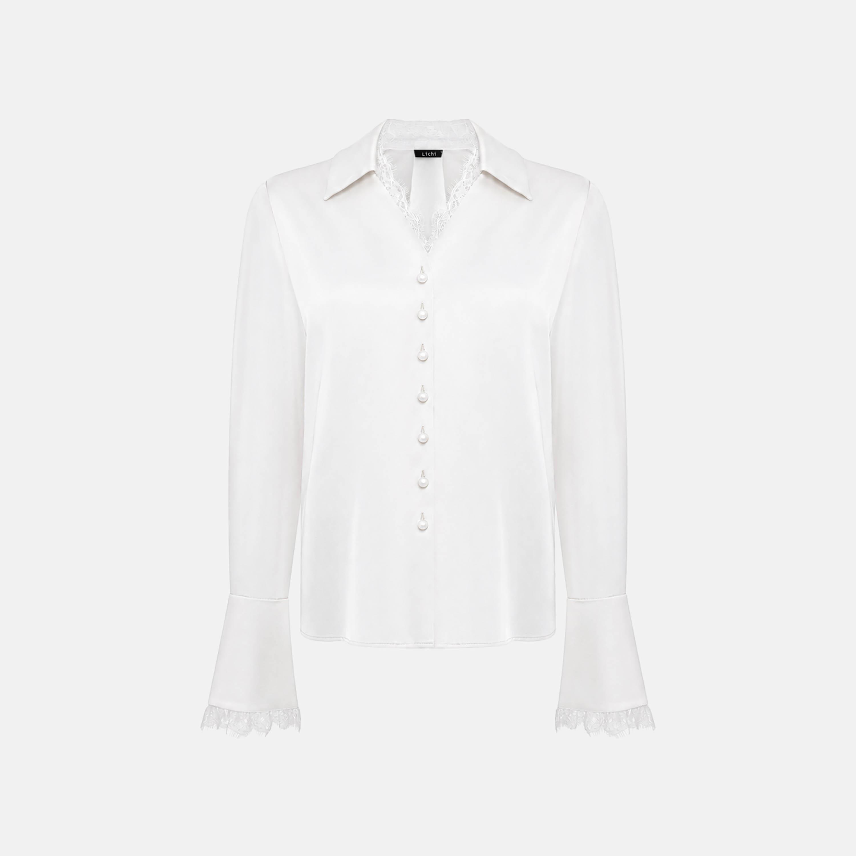 قميص حريمي بياقة وتفاصيل دانتيل من ليتشي-women-clothing-shirtsandblouses-shirts-image-4