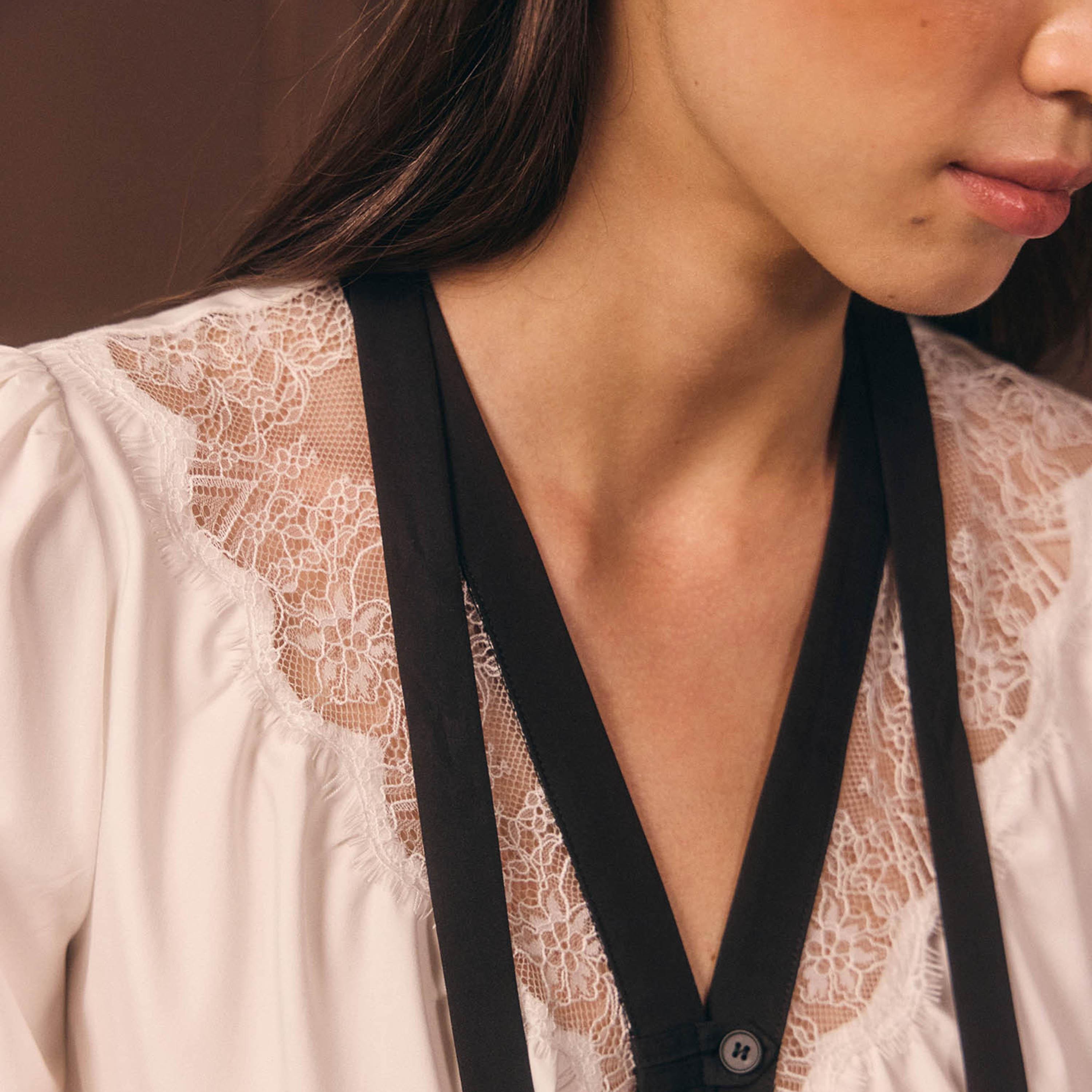 Lichi Lace Trim Tie-Up Neck Bishop Sleeves Women's Top-women-clothing-shirtsandblouses-blouses-image-4