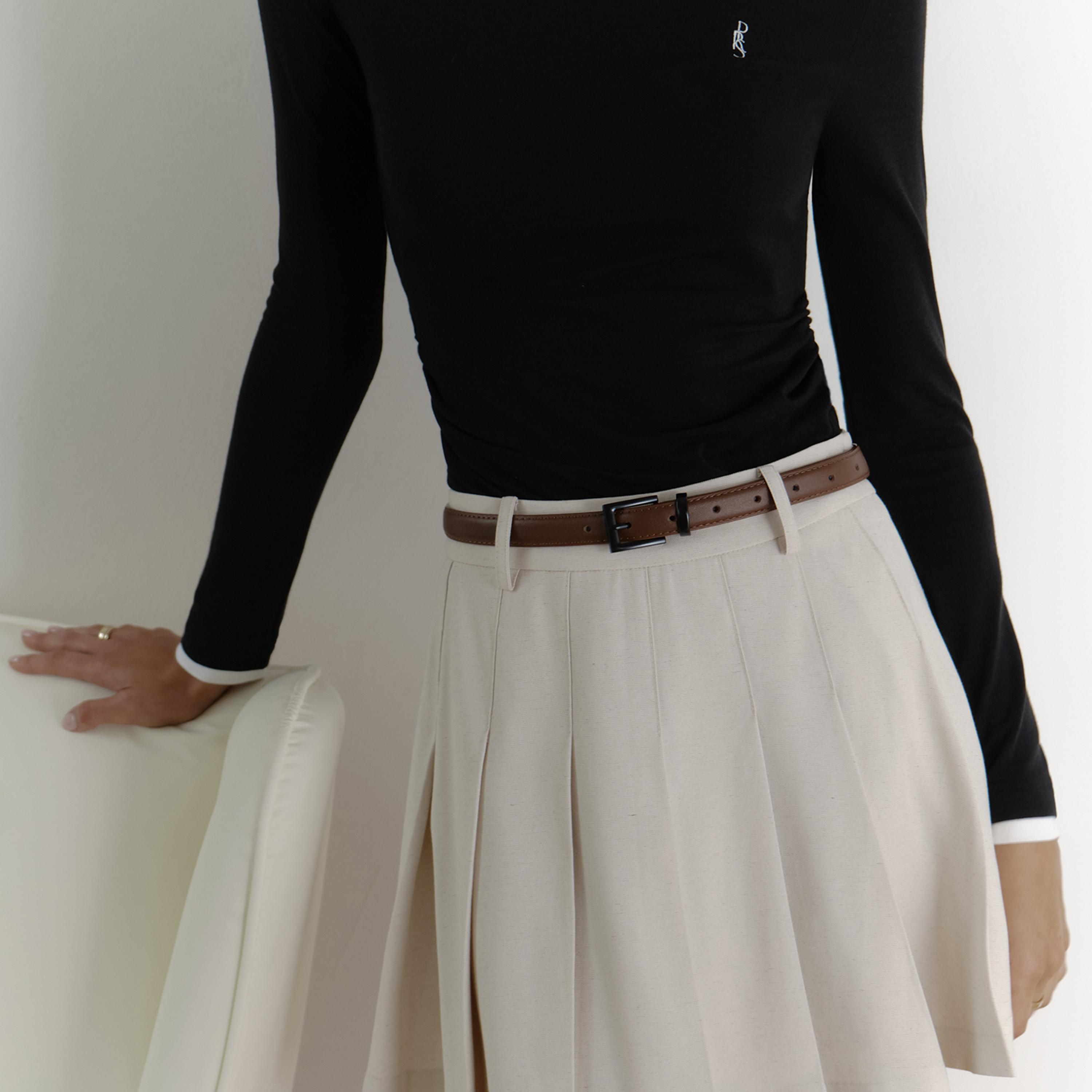 حزام ليتشي جلدي رفيع للنساء بلون بني وإبزيم دبوس | مقاس موحد | blt0195-women-clothingaccessories-belts-image-1