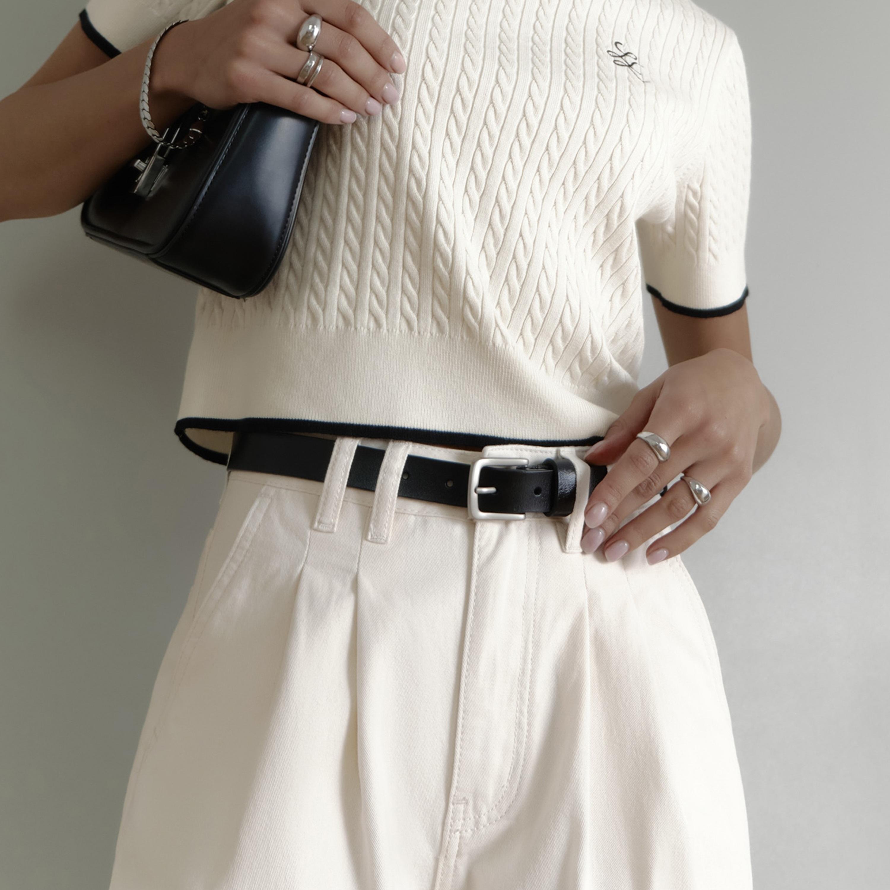 حزام ليتشي جلدي رفيع للنساء بلون أسود وإبزيم دبوس | مقاس موحد | blt0201-women-clothingaccessories-belts-image-1