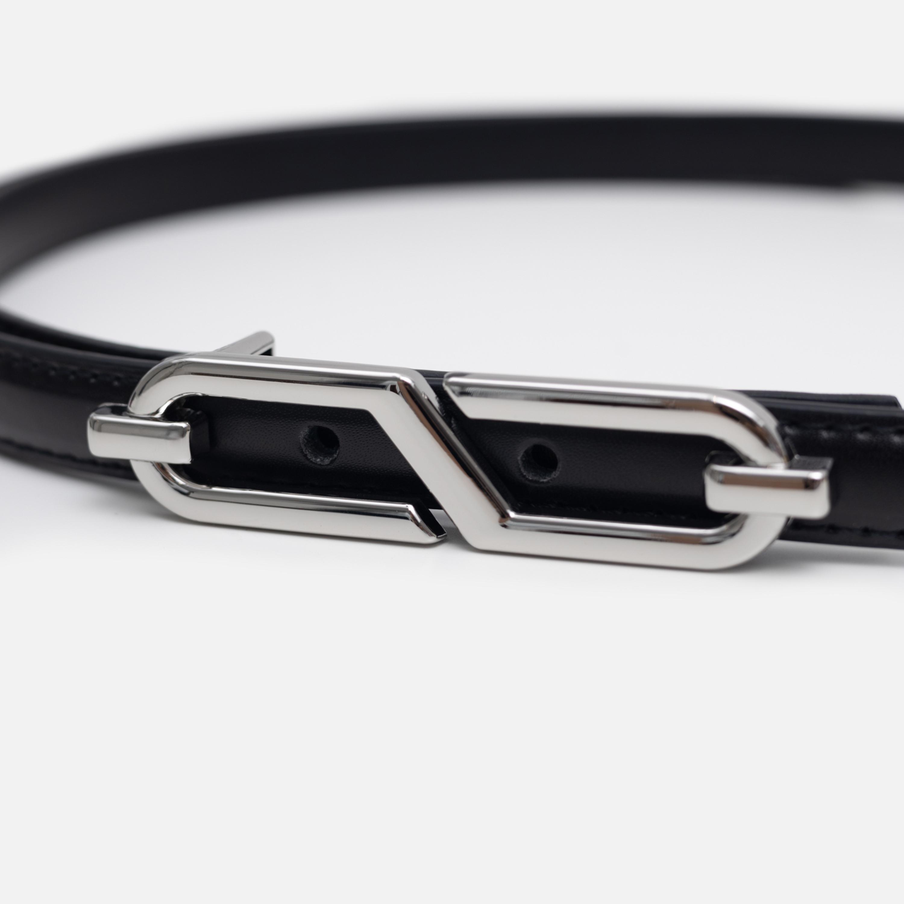 حزام ليتشي جلدي رفيع للنساء بلون أسود وإبزيم دبوس | مقاس موحد | blt0216-women-clothingaccessories-belts-image-2