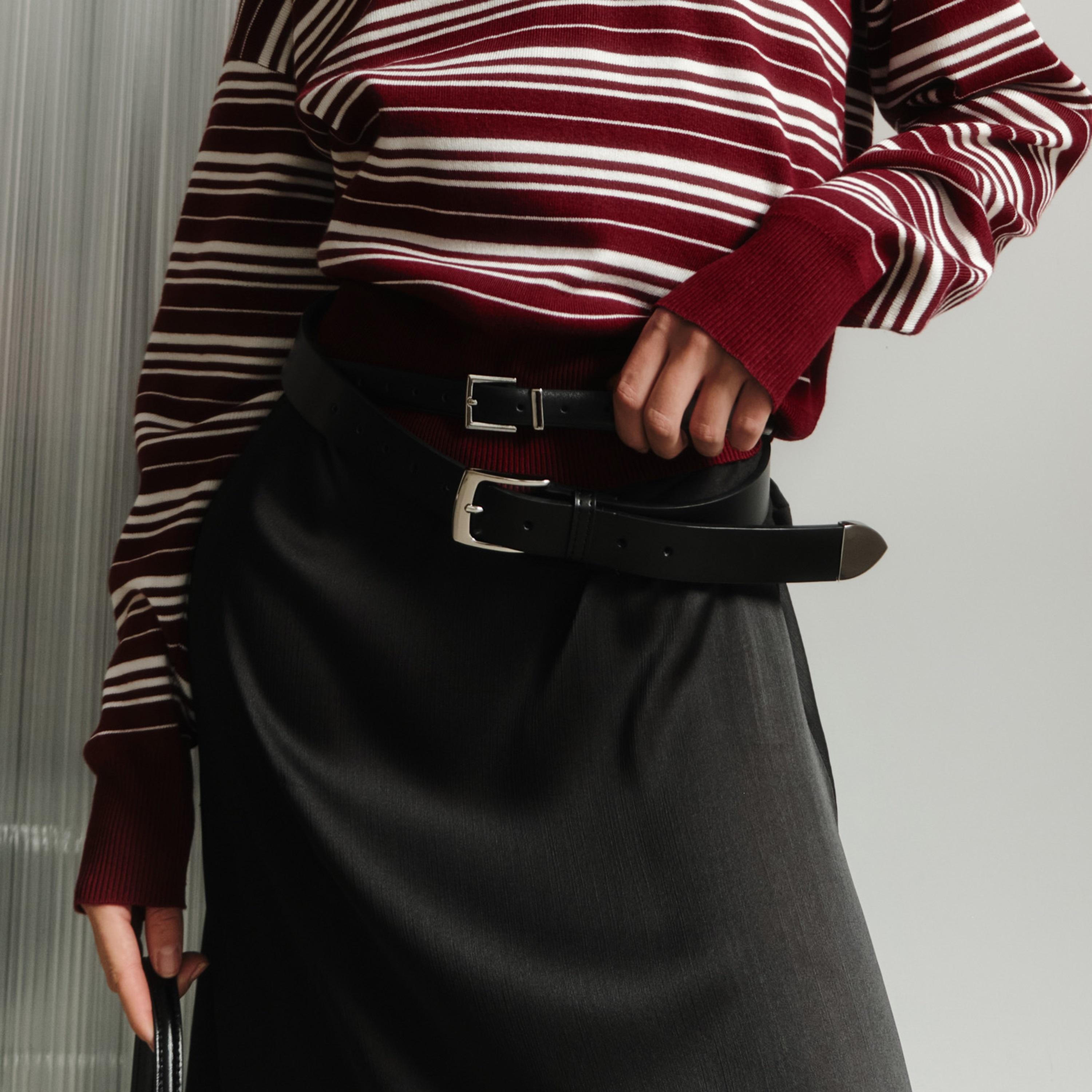 حزام ليتشي جلدي عريض للنساء بلون أسود وإبزيم دبوس | مقاس موحد | blt0217-women-clothingaccessories-belts-image-1